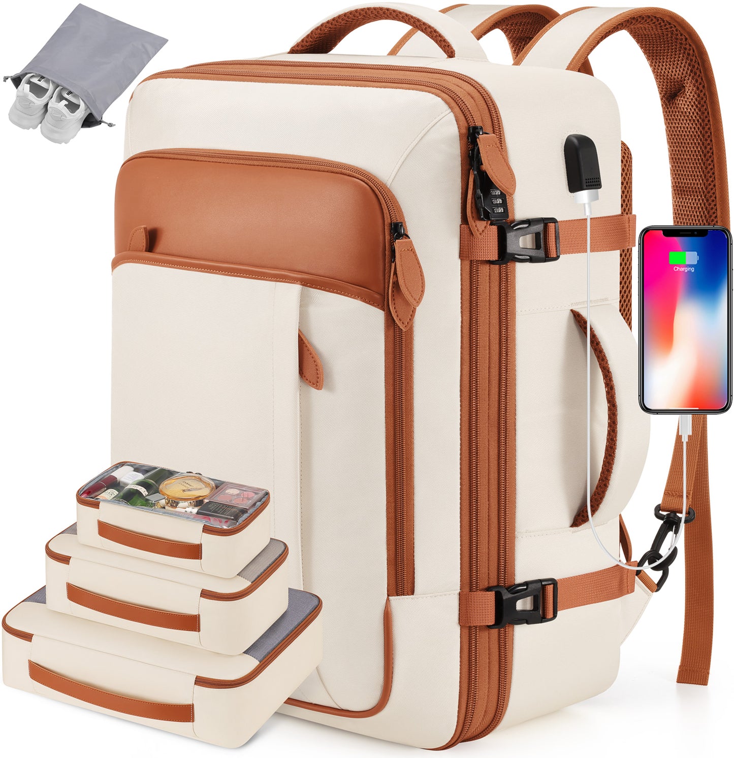 Travel Backpack, 17Inch Laptop Backpack, Carry-on Approved Bag for Men & Women, Waterproof Luggage with Packing Cubes, Shoe Pocket, Personal Item Size for Flights