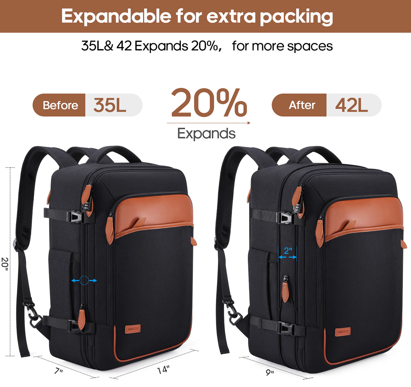Travel Backpack, 17Inch Laptop Backpack, Carry-on Approved Bag for Men & Women, Waterproof Luggage with Packing Cubes, Shoe Pocket, Personal Item Size for Flights