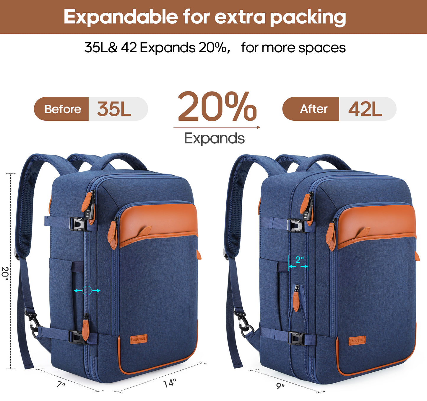 Travel Backpack, 17Inch Laptop Backpack, Carry-on Approved Bag for Men & Women, Waterproof Luggage with Packing Cubes, Shoe Pocket, Personal Item Size for Flights