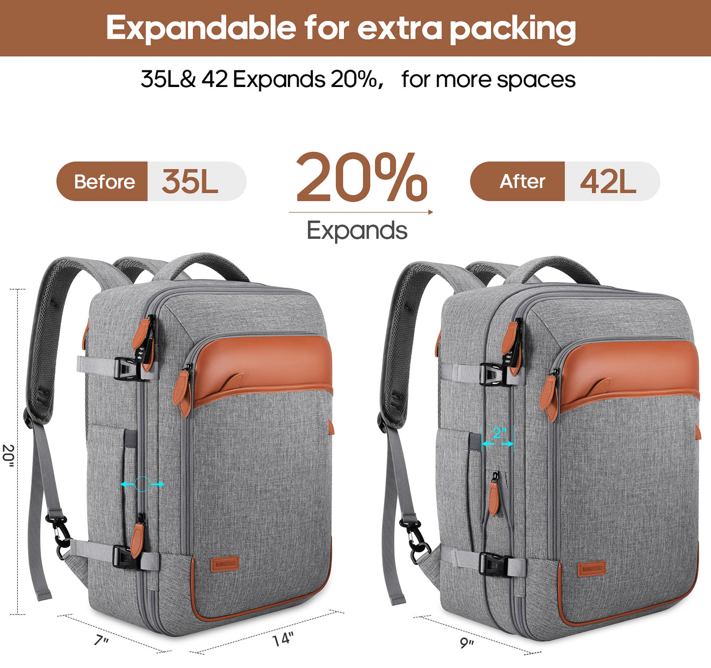 Travel Backpack, 17Inch Laptop Backpack, Carry-on Approved Bag for Men & Women, Waterproof Luggage with Packing Cubes, Shoe Pocket, Personal Item Size for Flights