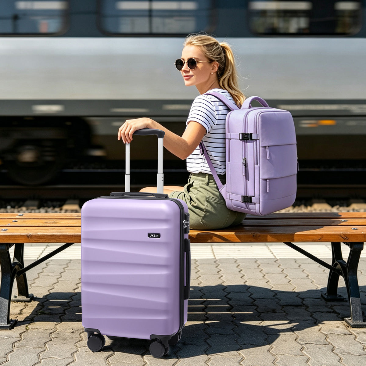 UKEIN Carry on Luggage Airline Approved 100% PC Hard Shell Carry On Suitcase with YKK Zipper Spinner Wheels TSA Lock Carry on with Backpack Set