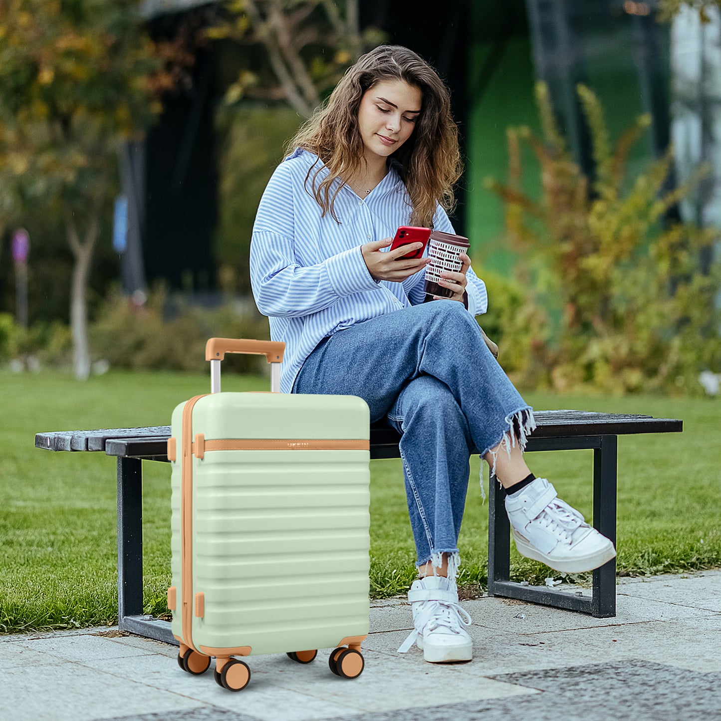 UKEIN Carry On Luggage Airline Approved, 100% PC Luggage Sets with YKK Zipper Spinner Wheels, 20 Inch Carry On Suitcases with Backpack for Men Women