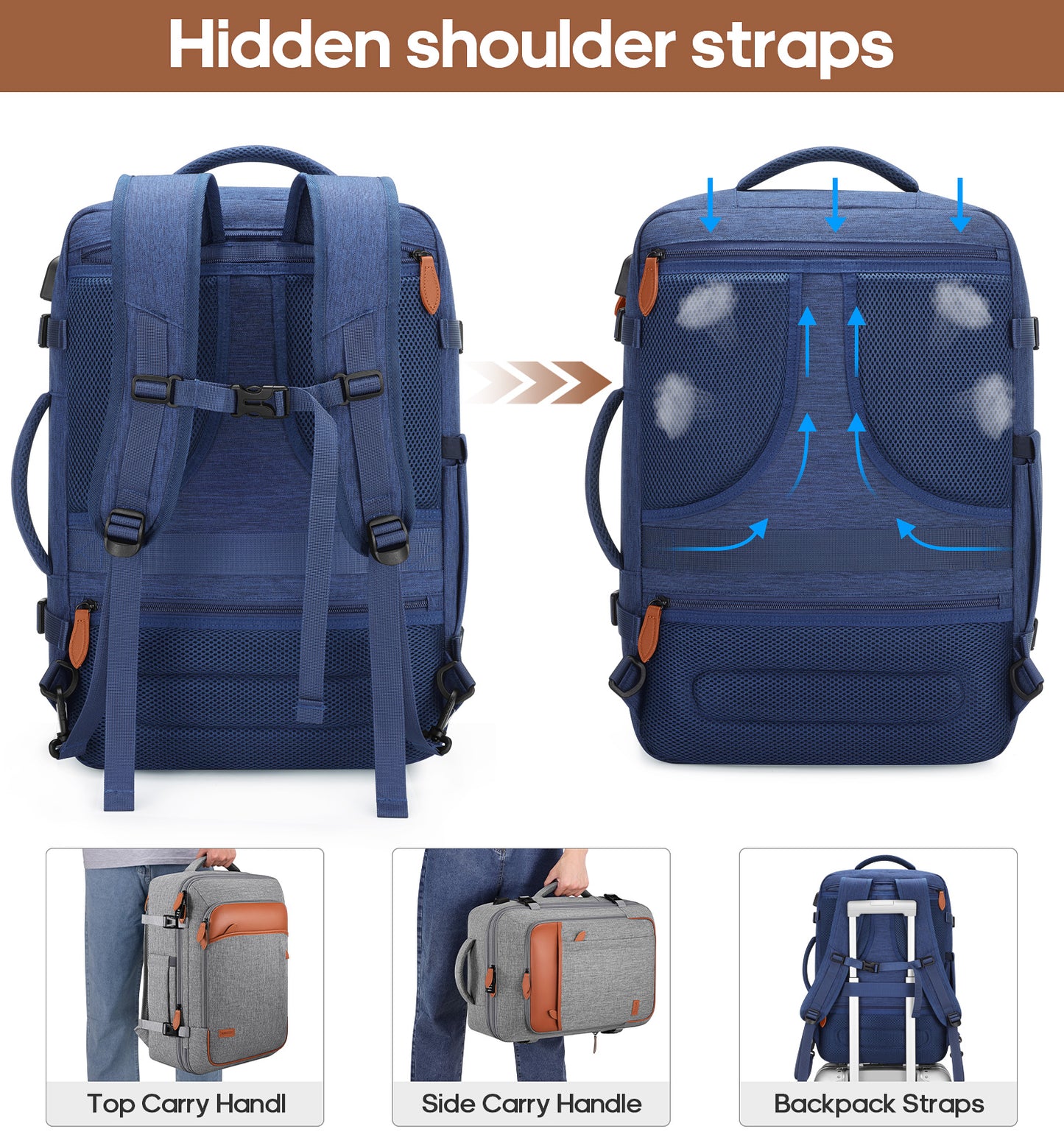 Travel Backpack, 17Inch Laptop Backpack, Carry-on Approved Bag for Men & Women, Waterproof Luggage with Packing Cubes, Shoe Pocket, Personal Item Size for Flights