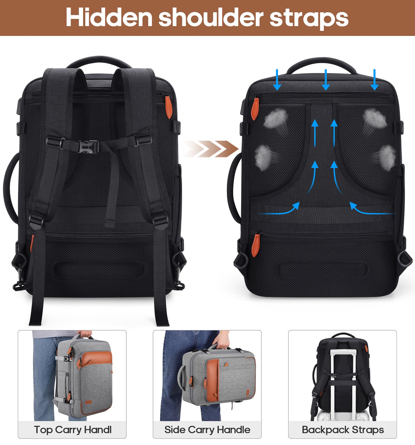 Travel Backpack, 17Inch Laptop Backpack, Carry-on Approved Bag for Men & Women, Waterproof Luggage with Packing Cubes, Shoe Pocket, Personal Item Size for Flights