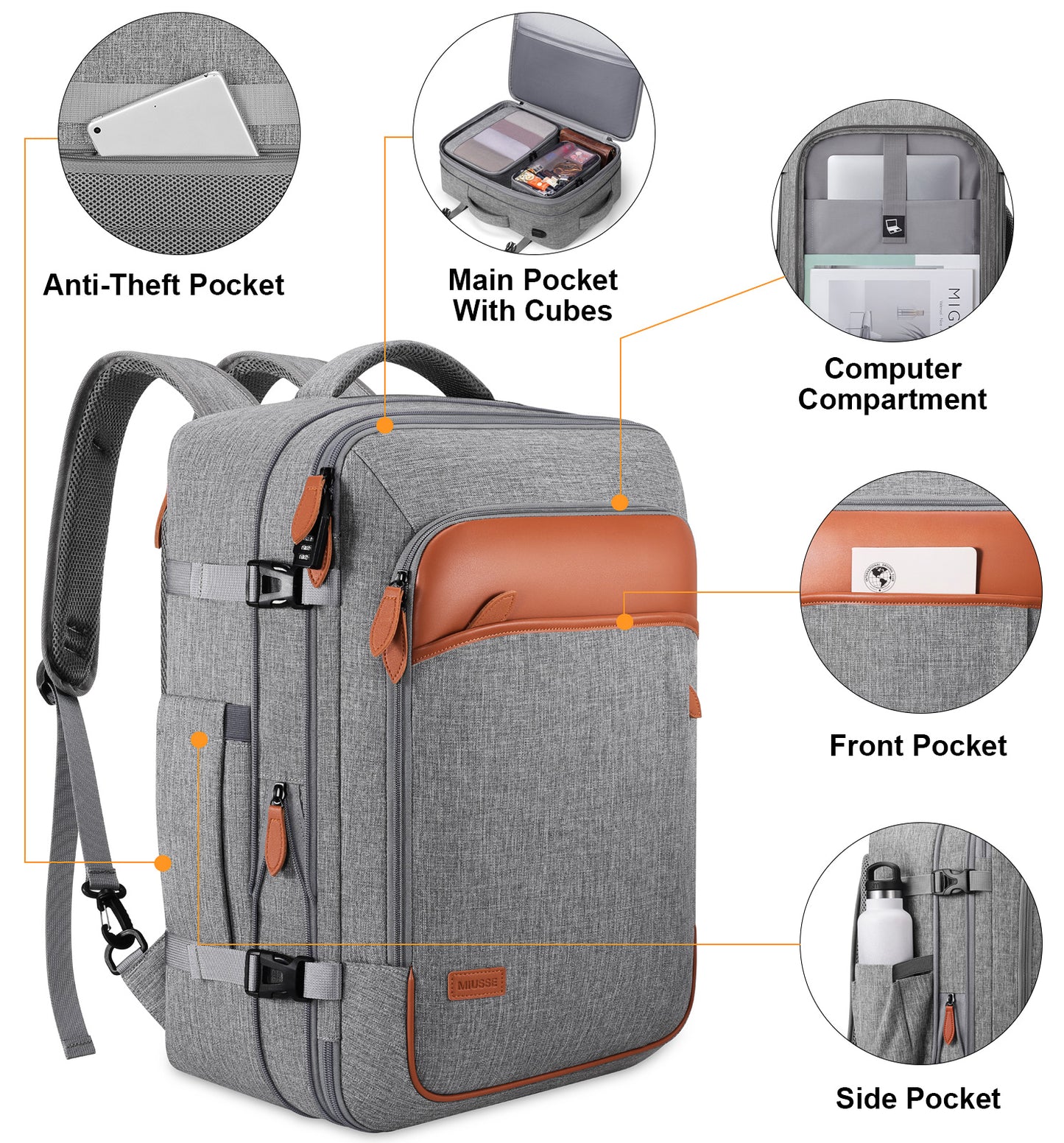 Travel Backpack, 17Inch Laptop Backpack, Carry-on Approved Bag for Men & Women, Waterproof Luggage with Packing Cubes, Shoe Pocket, Personal Item Size for Flights