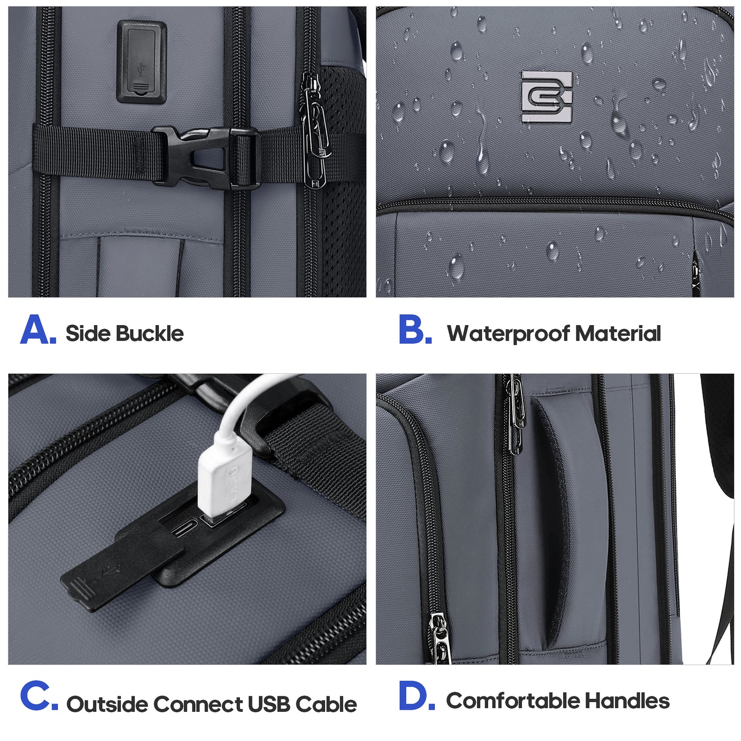 UKEIN Travel Backpack for Adults with USB Charging Port 36L Expandable Carry On Backpack Water-resistant Business Travel Backpack for Men