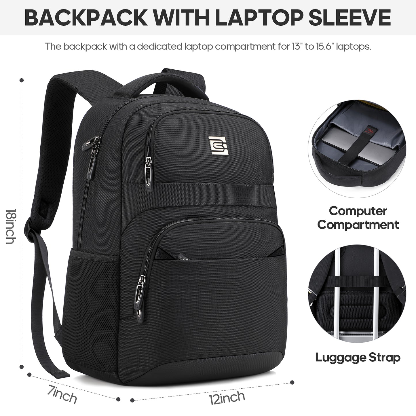 UKEIN Laptop Backpack Water Resistant Backpacks for Adults Anti Theft Business Backpacks with Laptop Compartment Bookbag for Men - Black