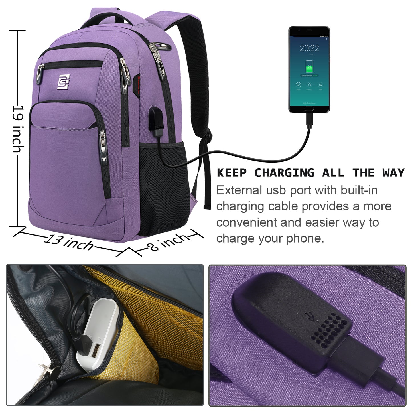UKEIN Purple Laptop Backpack Computer Business Backpack for Adult Water Resistant Anti-Theft Laptop Backpack for Men