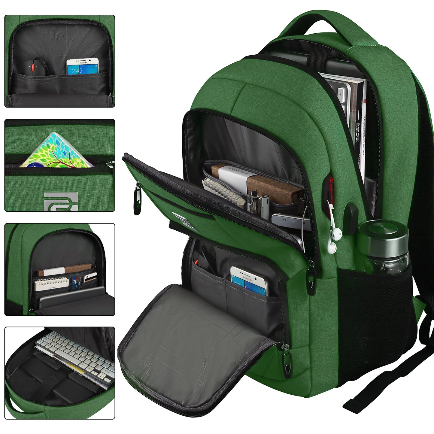 UKEIN Green Laptop Backpack Computer Business Backpack for Adult Water Resistant Anti-Theft Laptop Backpack for Men