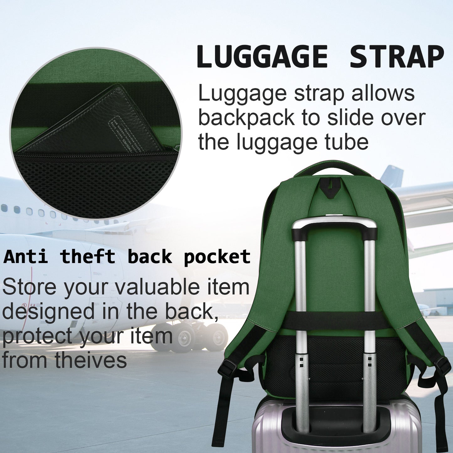UKEIN Green Laptop Backpack Computer Business Backpack for Adult Water Resistant Anti-Theft Laptop Backpack for Men