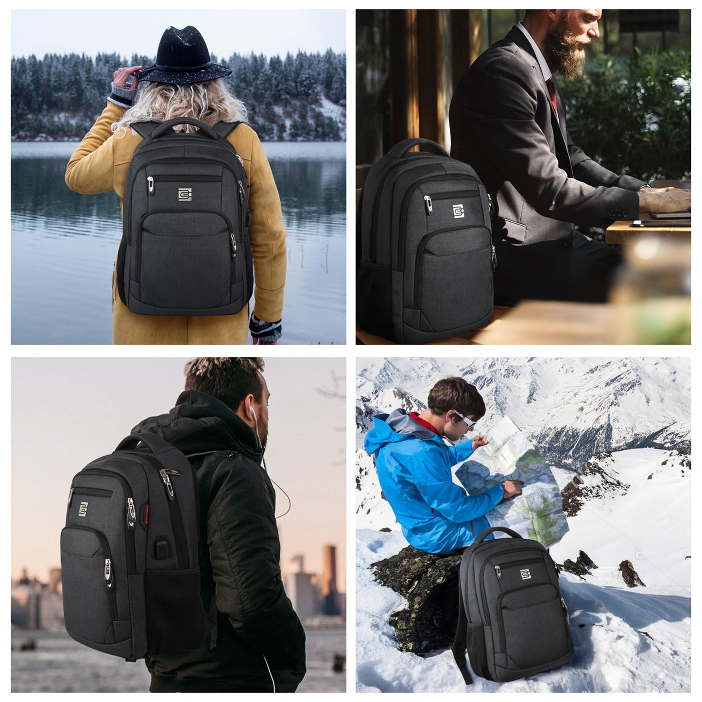 UKEIN Black Laptop Backpack Computer Business Backpack for Adult Water Resistant Anti-Theft Laptop Backpack for Men