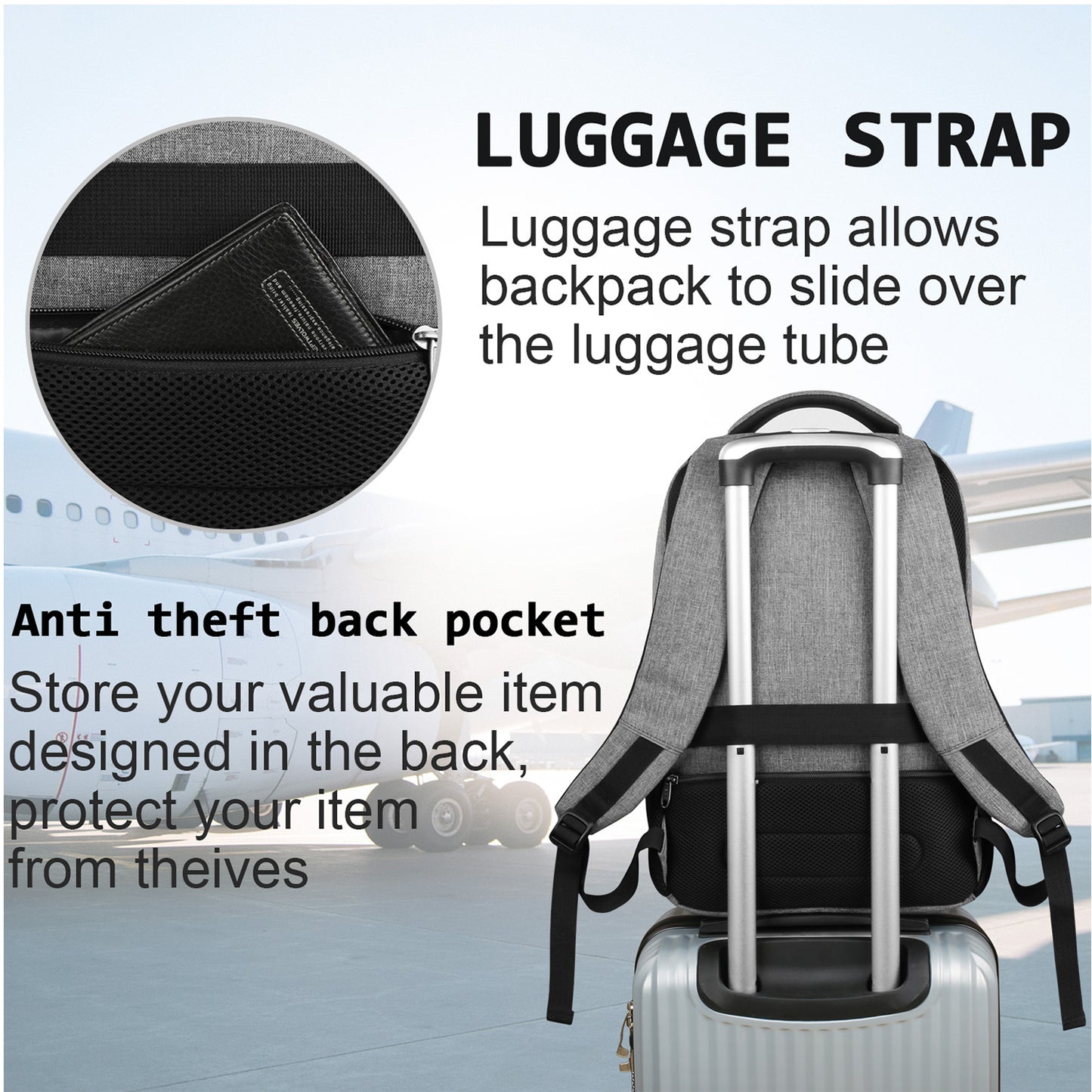 UKEIN Gray Laptop Backpack Computer Business Backpack for Adult Water Resistant Anti-Theft Laptop Backpack for Men