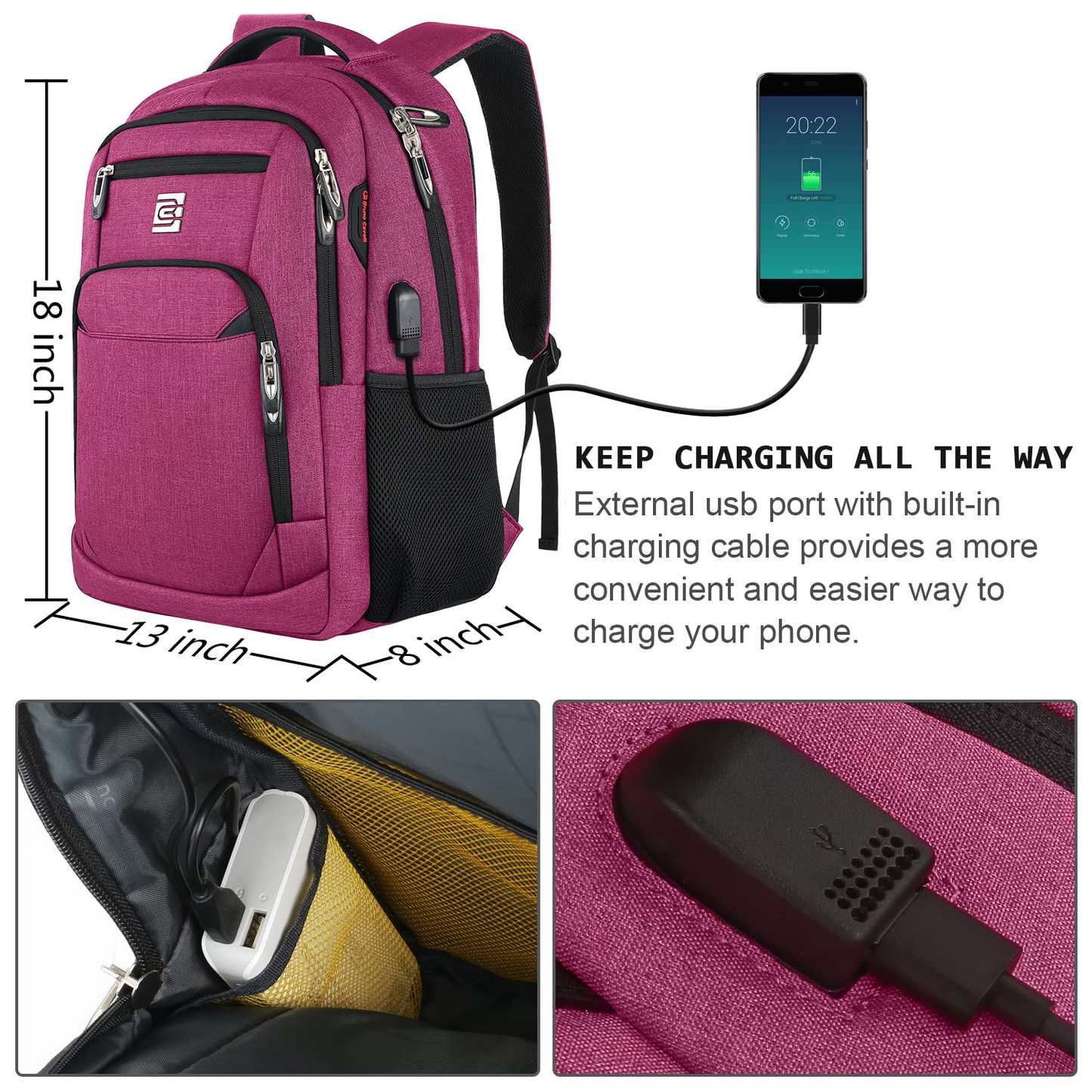 UKEIN Red Laptop Backpack Computer Business Backpack for Adult Water Resistant Anti-Theft Laptop Backpack for Men