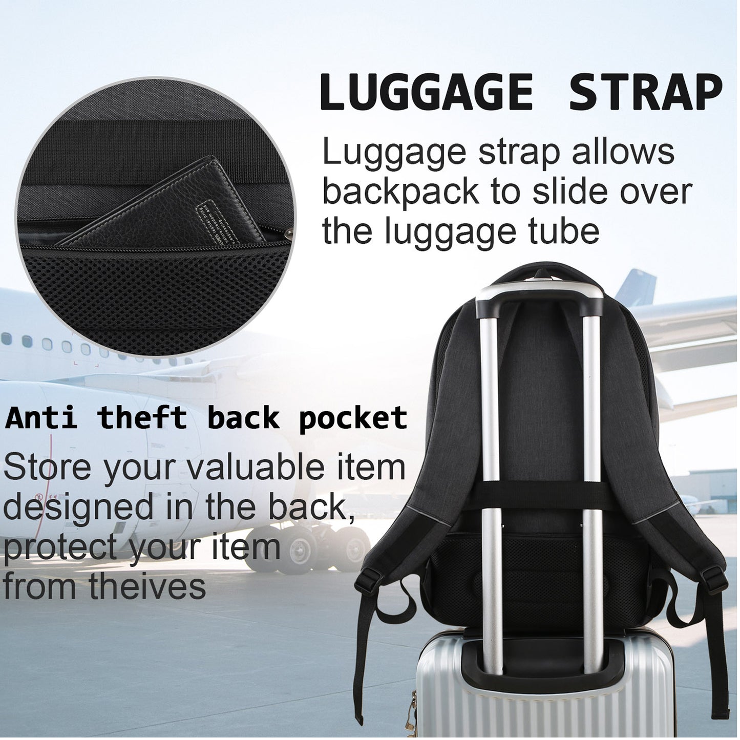 UKEIN Black Laptop Backpack Computer Business Backpack for Adult Water Resistant Anti-Theft Laptop Backpack for Men