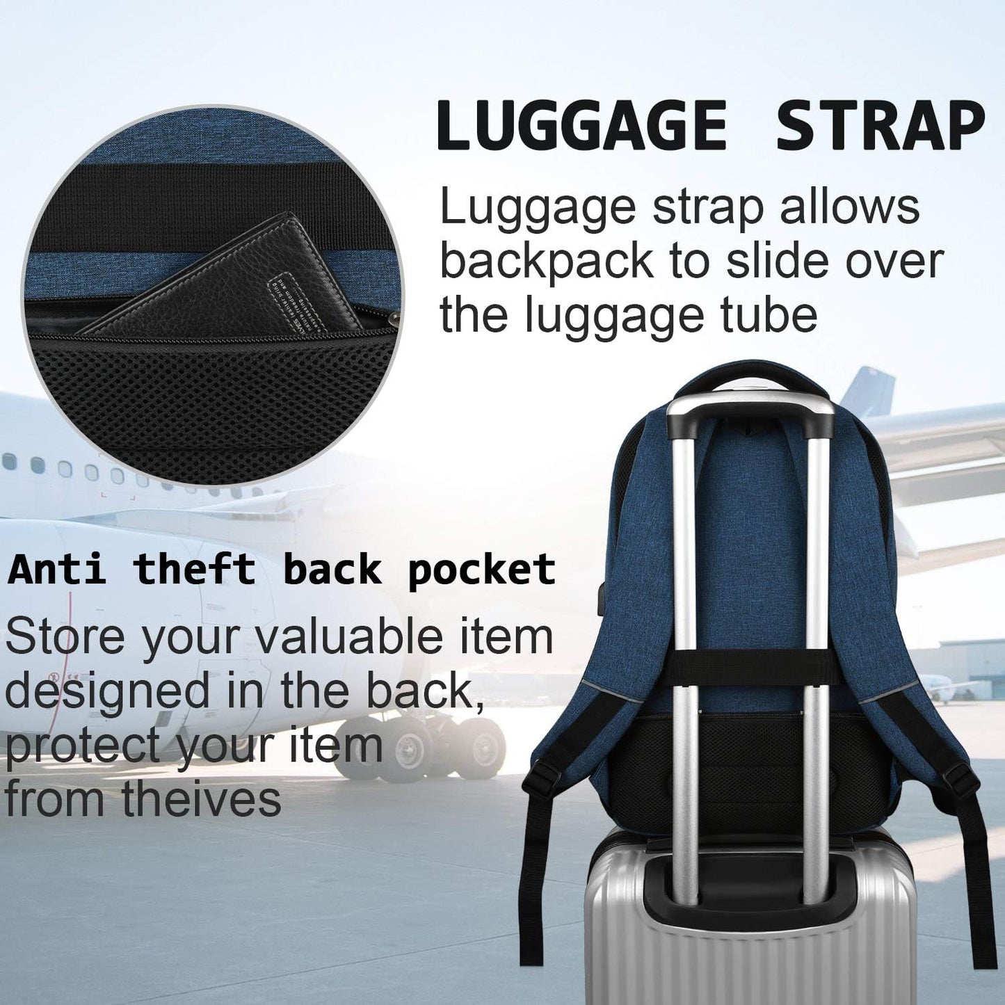 UKEIN Blue Laptop Backpack Computer Business Backpack for Adult Water Resistant Anti-Theft Laptop Backpack for Men