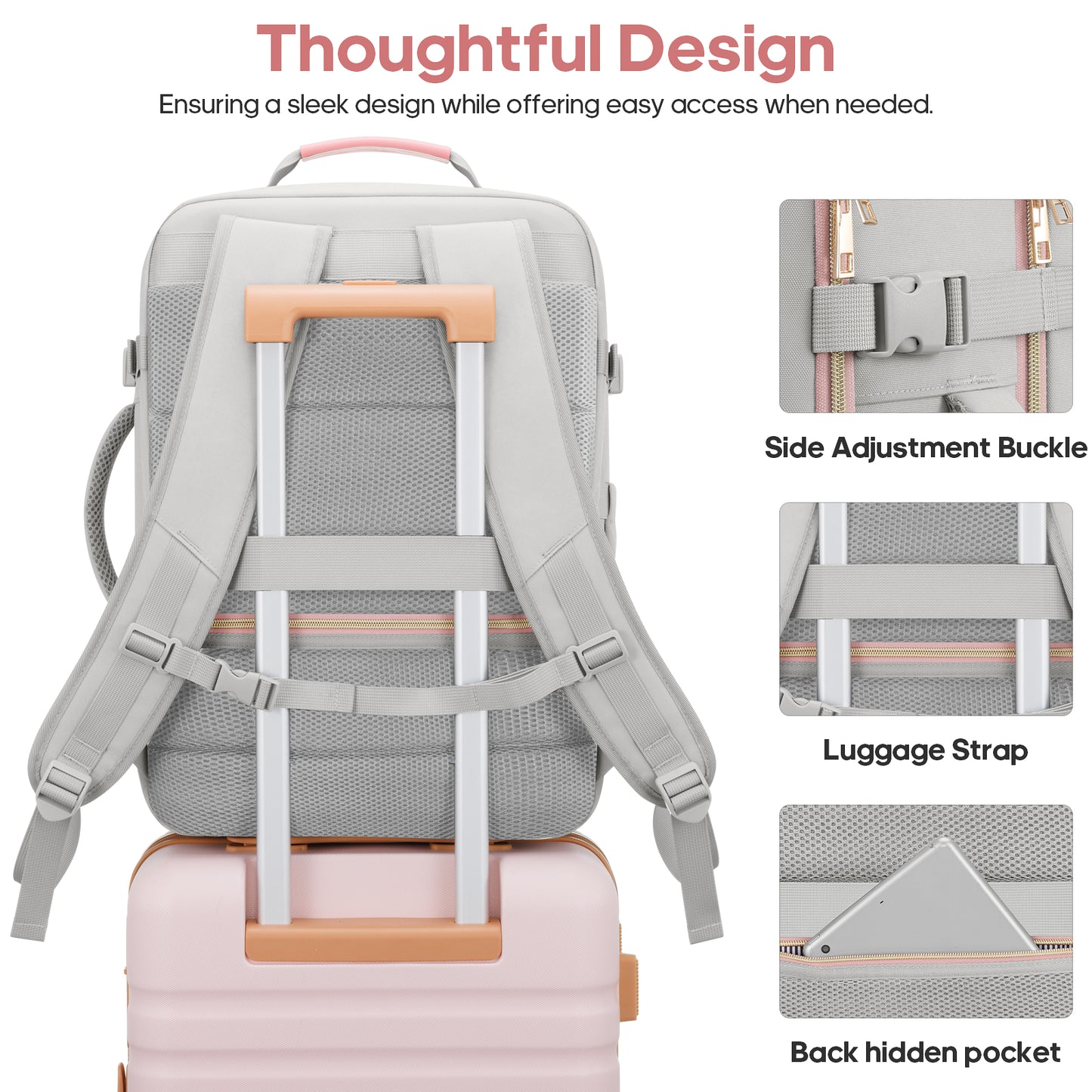 UKEIN Travel Backpack for Women Carry On Backpack Flight Approved 40L Personal Item Backpack Water Proof Backpack with Packing Cubes and Shoe Pocket
