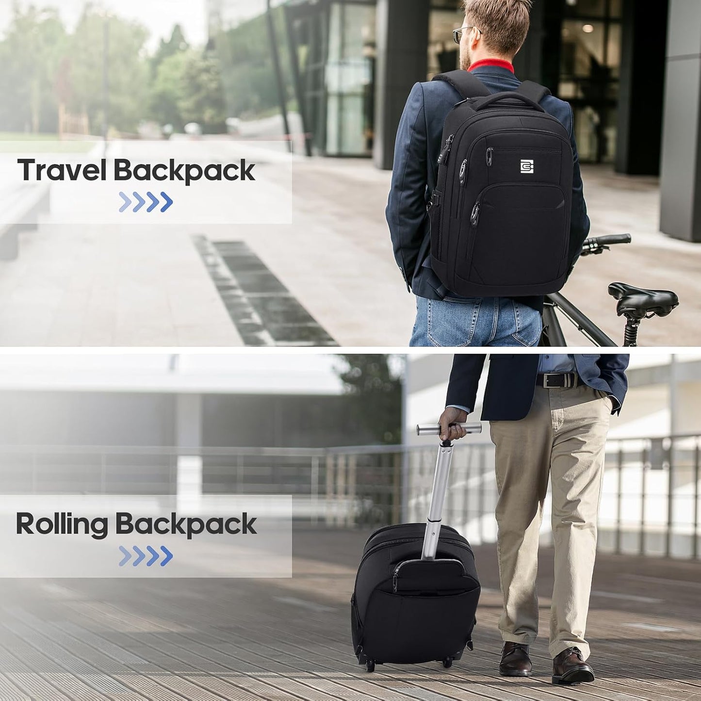 UKEIN Rolling Backpack for Adults 18inch Backpack with Wheels for Travel Water Resistant Roller Backpack with Lockable Zippers