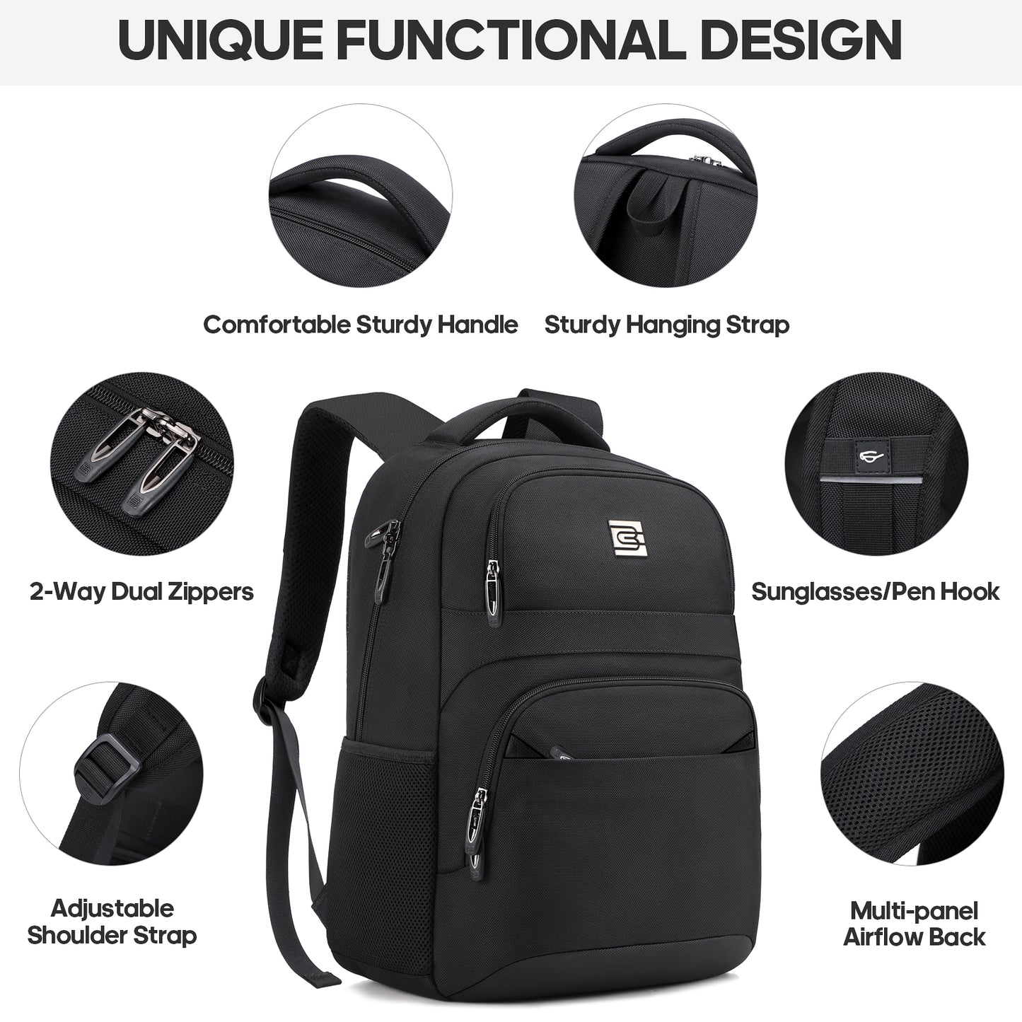 UKEIN Laptop Backpack Water Resistant Backpacks for Adults Anti Theft Business Backpacks with Laptop Compartment Bookbag for Men - Black
