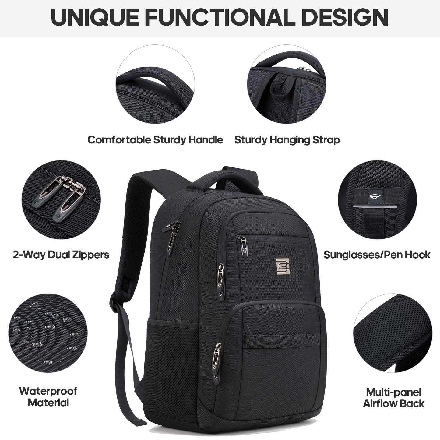UKEIN Backpacks for Adults Laptop Backpack Water Resistant Backpacks Anti Theft Business Backpacks with Laptop Compartment - Black