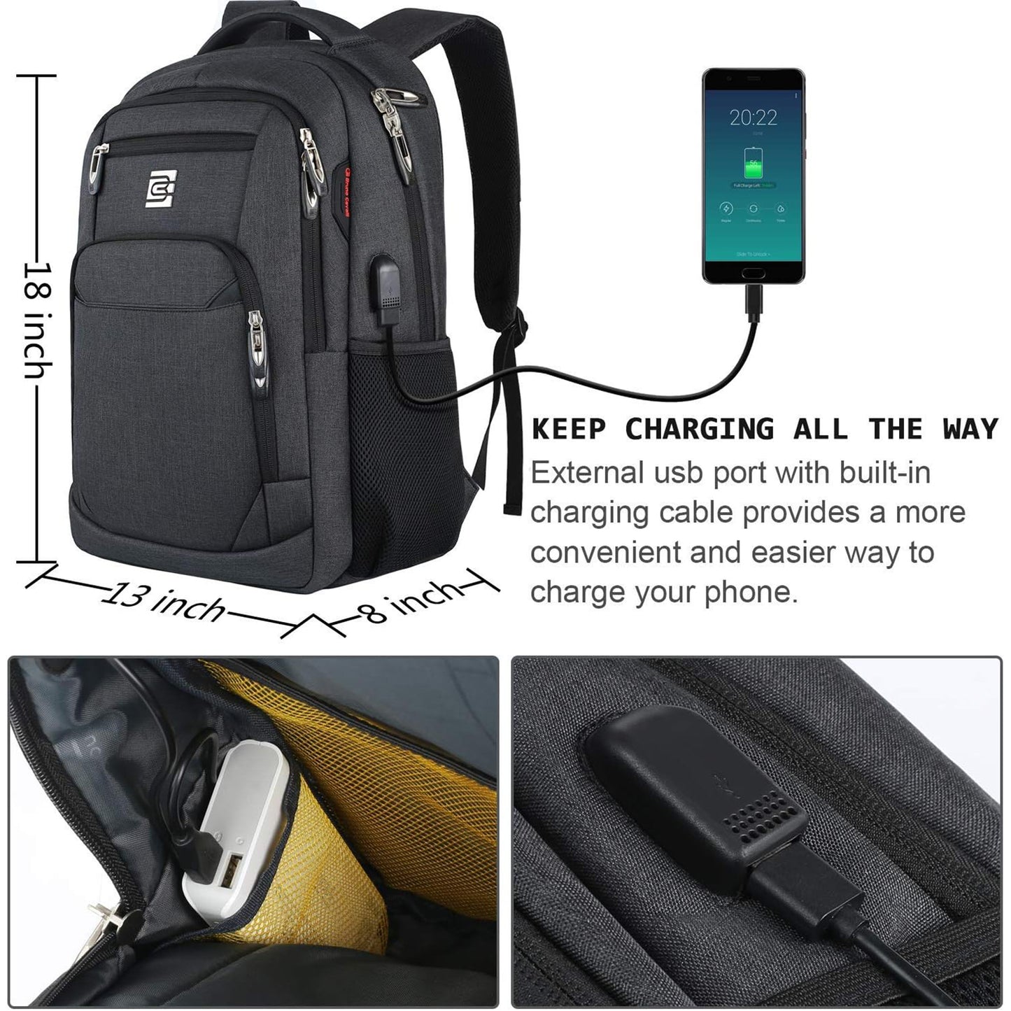 UKEIN Black Laptop Backpack Computer Business Backpack for Adult Water Resistant Anti-Theft Laptop Backpack for Men