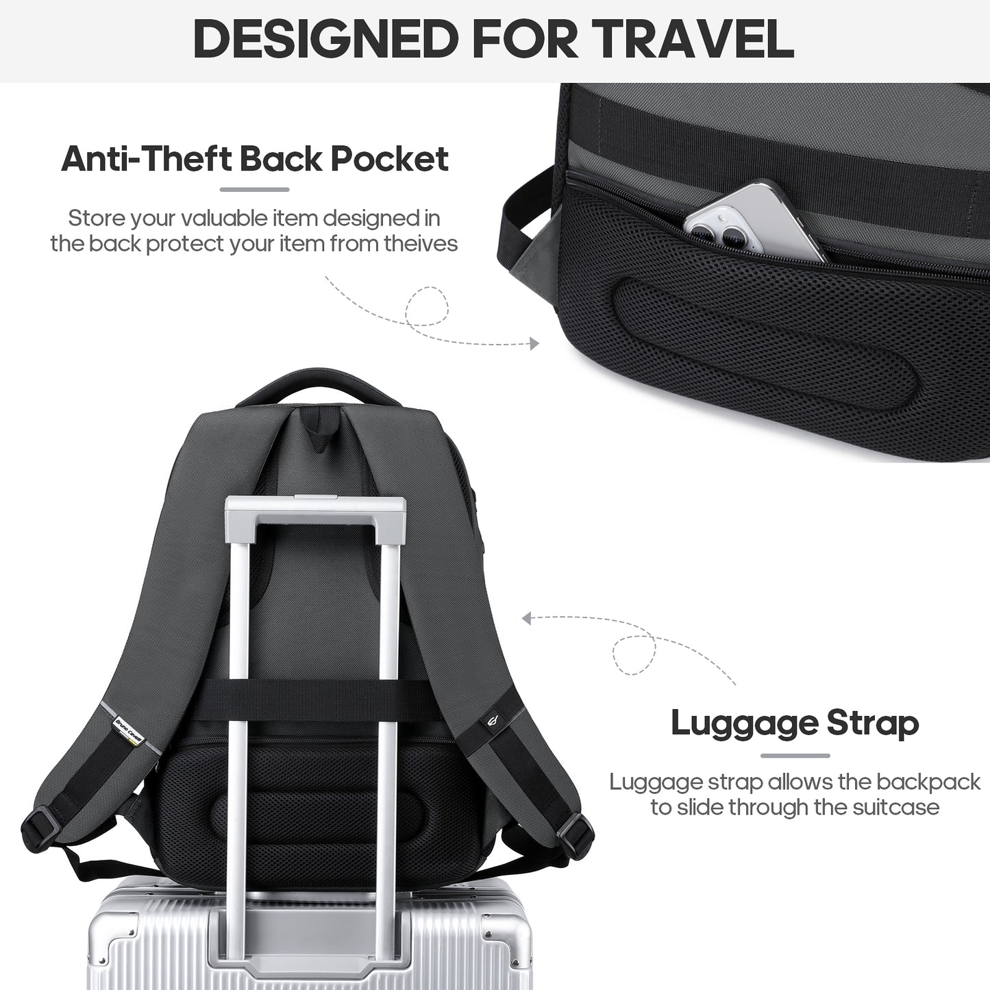 UKEIN Backpacks for Adults Laptop Backpack Water Resistant Backpacks Anti Theft Business Backpacks with Laptop Compartment - Gray