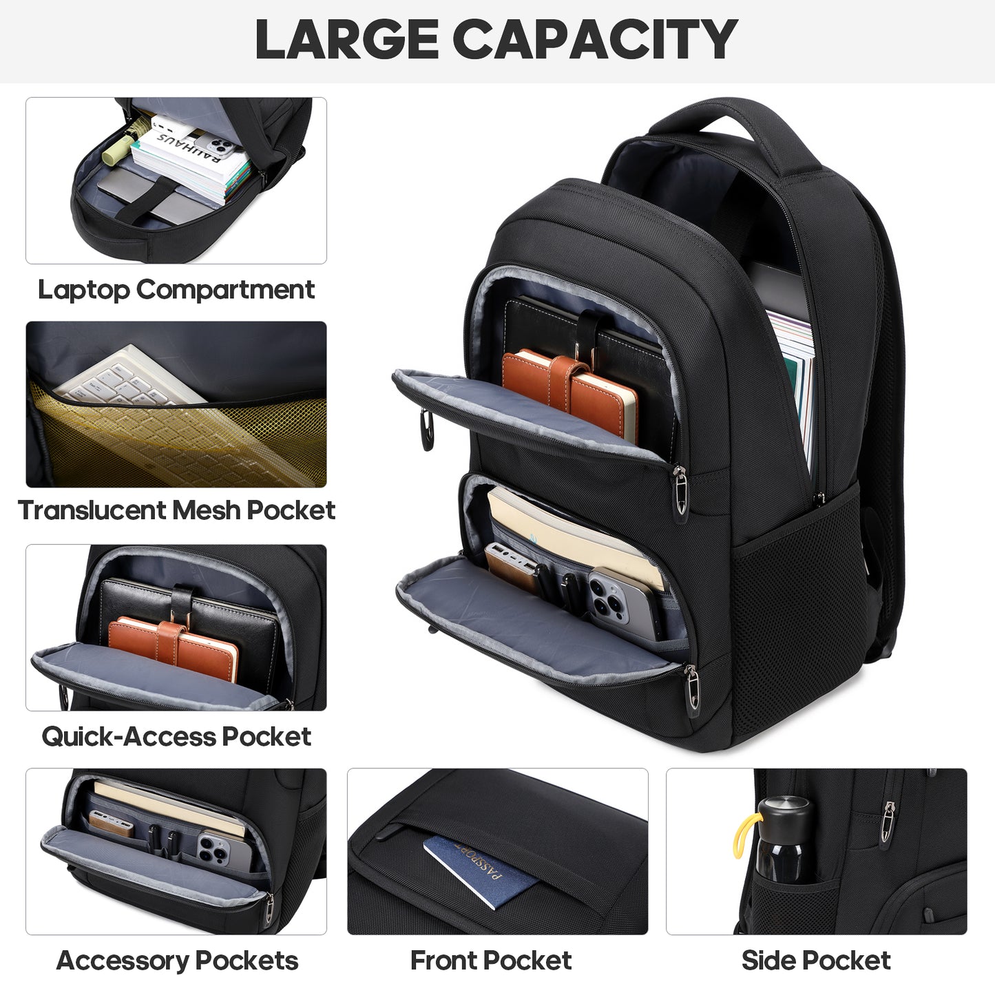 UKEIN Backpacks for Adults Laptop Backpack Water Resistant Backpacks Anti Theft Business Backpacks with Laptop Compartment - Black