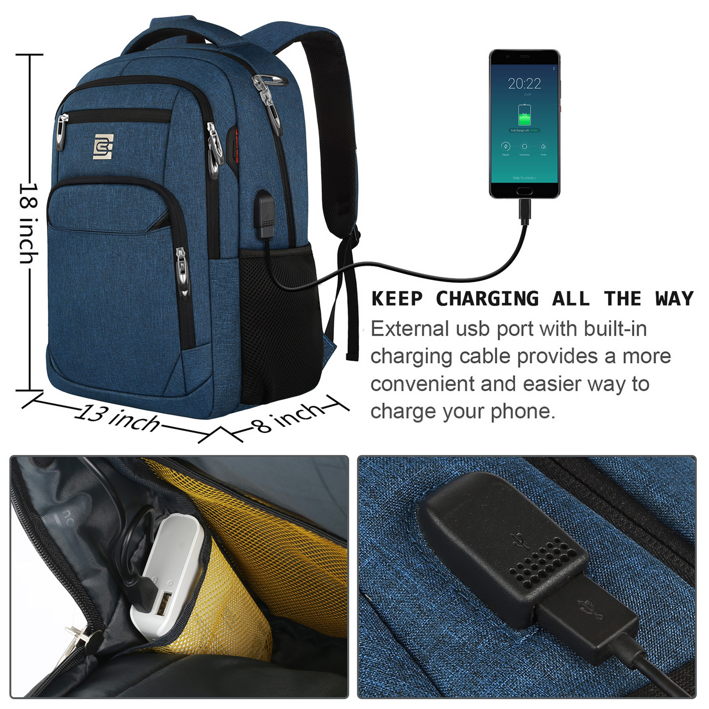 UKEIN Blue Laptop Backpack Computer Business Backpack for Adult Water Resistant Anti-Theft Laptop Backpack for Men