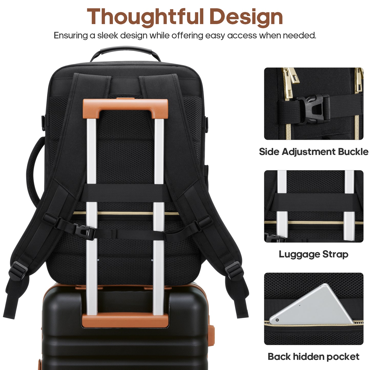 UKEIN Travel Backpack for Women Carry On Backpack Flight Approved 40L Personal Item Backpack Water Proof Backpack with Packing Cubes and Shoe Pocket
