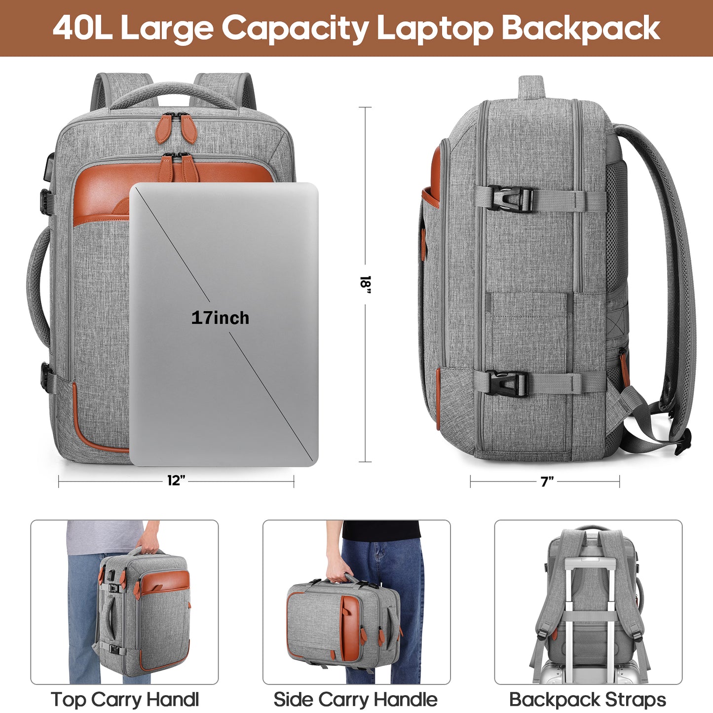 UKEIN Travel Backpack for Women Carry On Backpack Flight Approved 40L Waterproof Anti-Theft Personal Item Backpack with Packing Cubes and Shoe Pocket