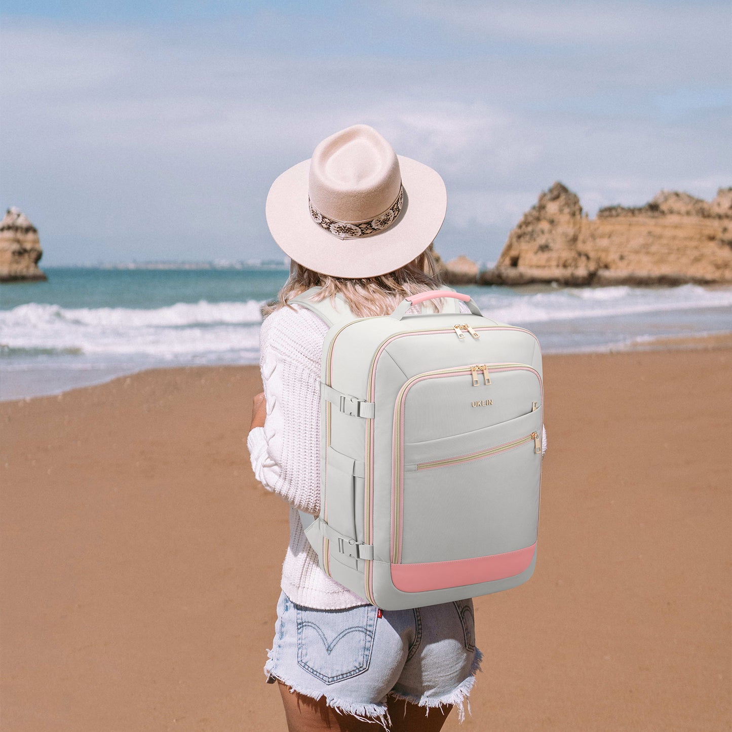 UKEIN Travel Backpack for Women Carry On Backpack Flight Approved 40L Personal Item Backpack Water Proof Backpack with Packing Cubes and Shoe Pocket