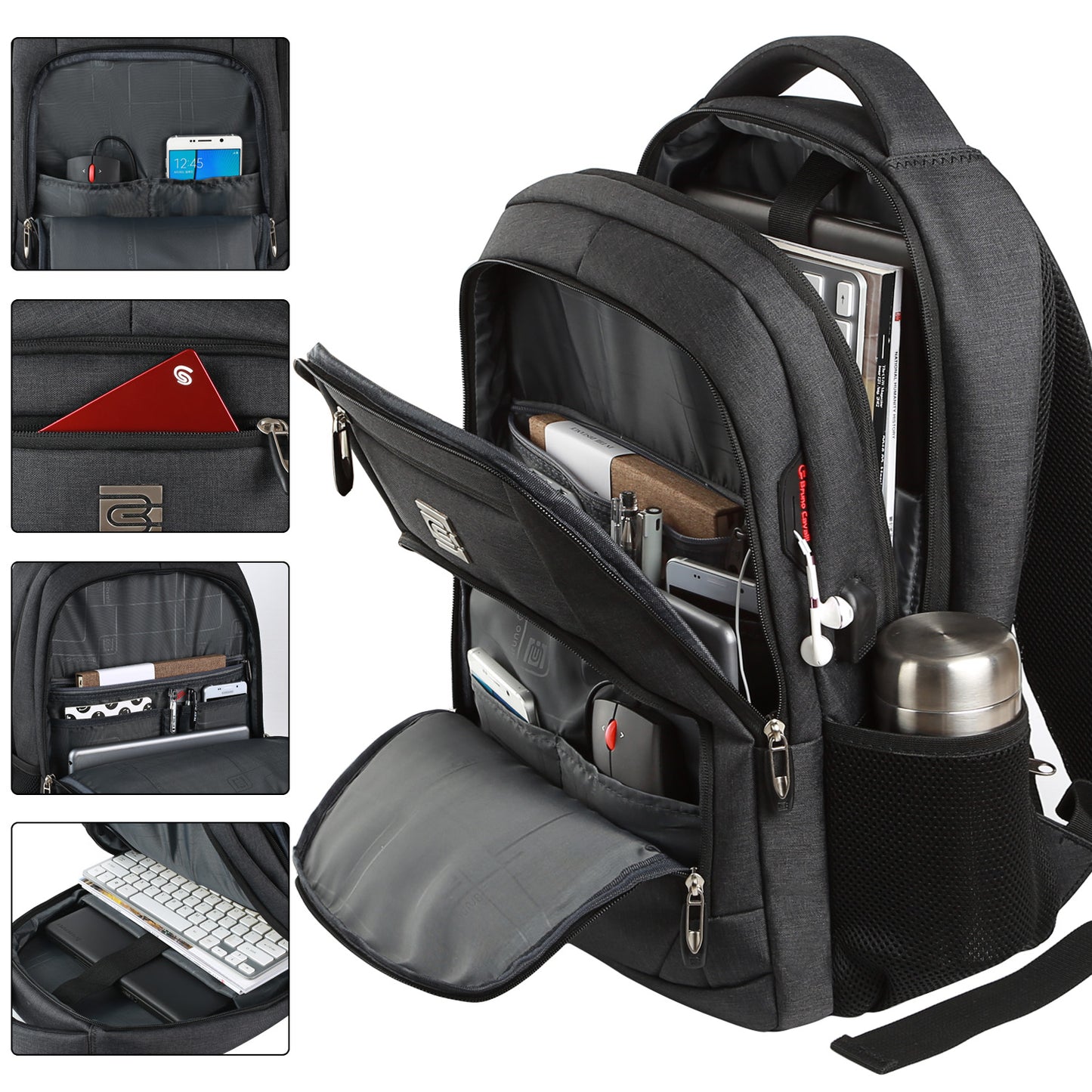 UKEIN Black Laptop Backpack Computer Business Backpack for Adult Water Resistant Anti-Theft Laptop Backpack for Men