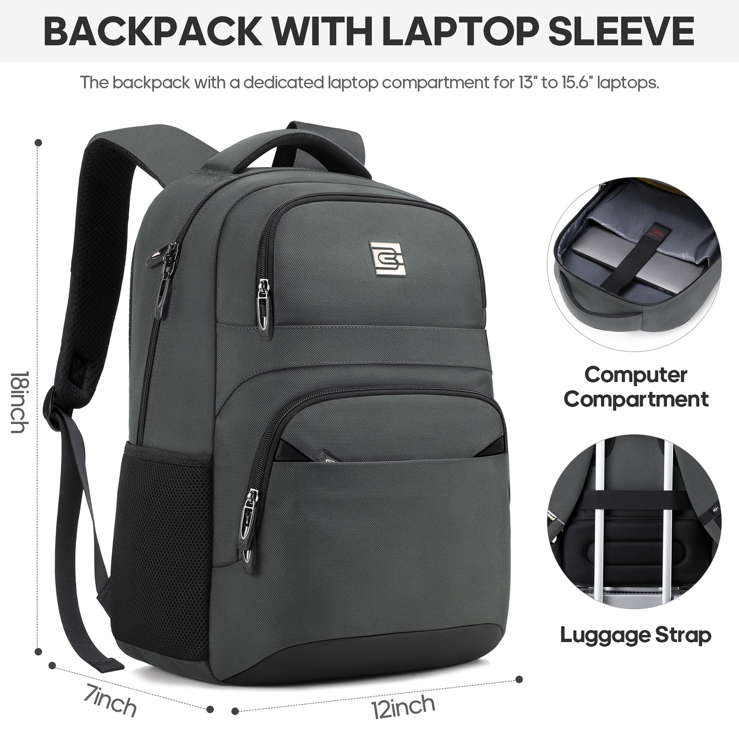 UKEIN Laptop Backpack Water Resistant Backpacks for Adults Anti Theft Business Backpacks with Laptop Compartment Bookbag for Men - Gray