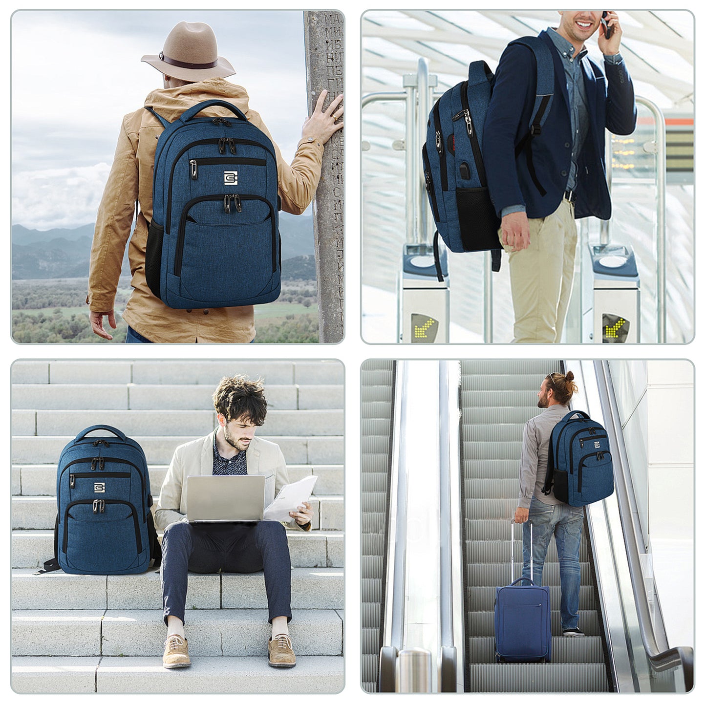 UKEIN Blue Laptop Backpack Computer Business Backpack for Adult Water Resistant Anti-Theft Laptop Backpack for Men