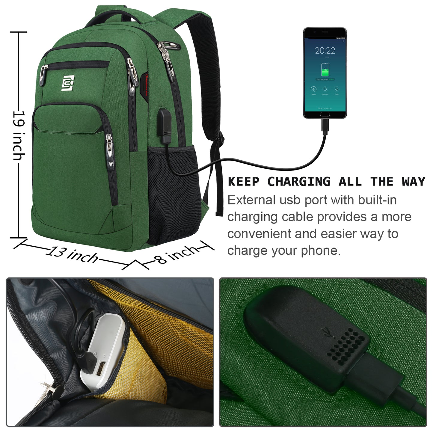 UKEIN Green Laptop Backpack Computer Business Backpack for Adult Water Resistant Anti-Theft Laptop Backpack for Men