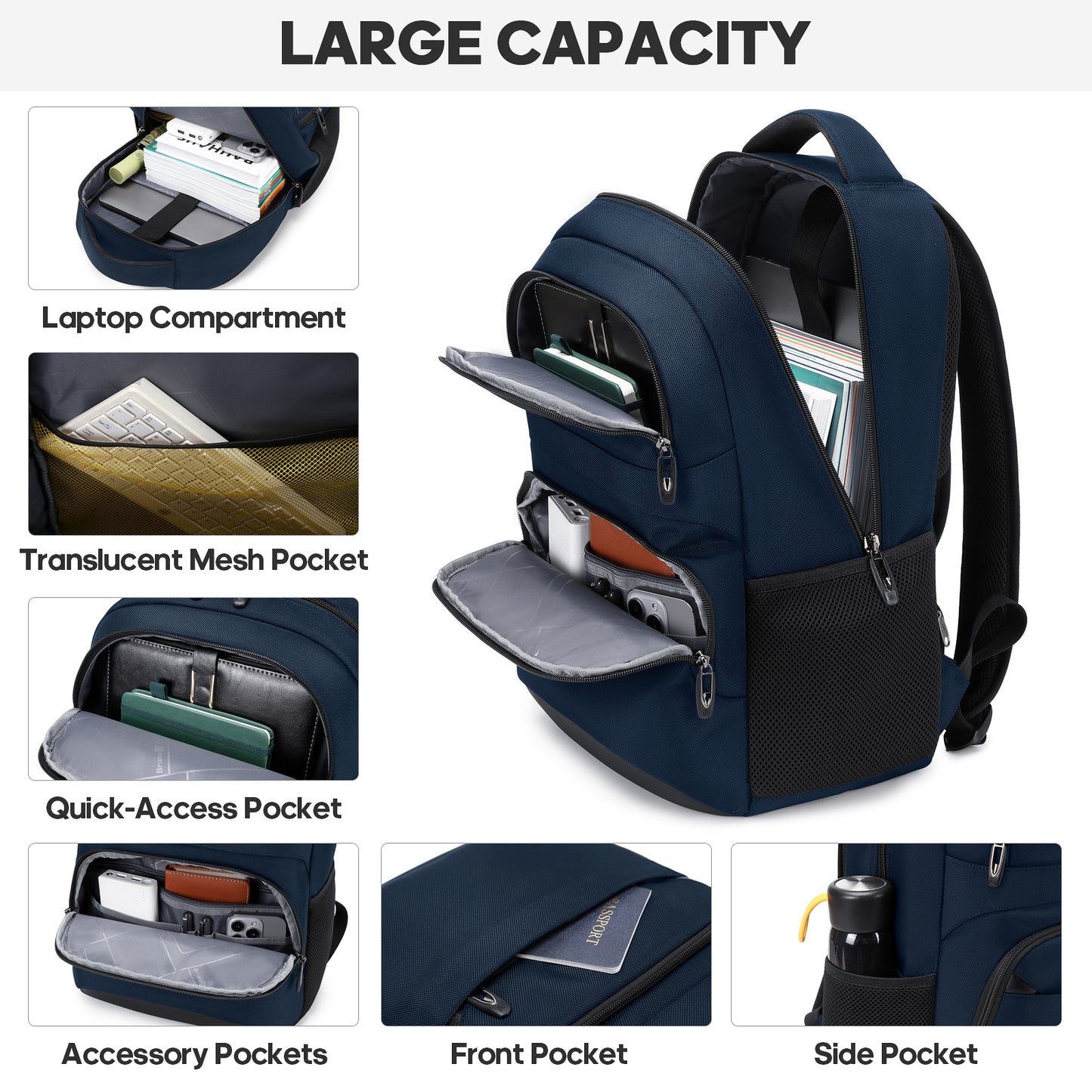 UKEIN Laptop Backpack Water Resistant Backpacks for Adults Anti Theft Business Backpacks with Laptop Compartment Bookbag for Men - Blue