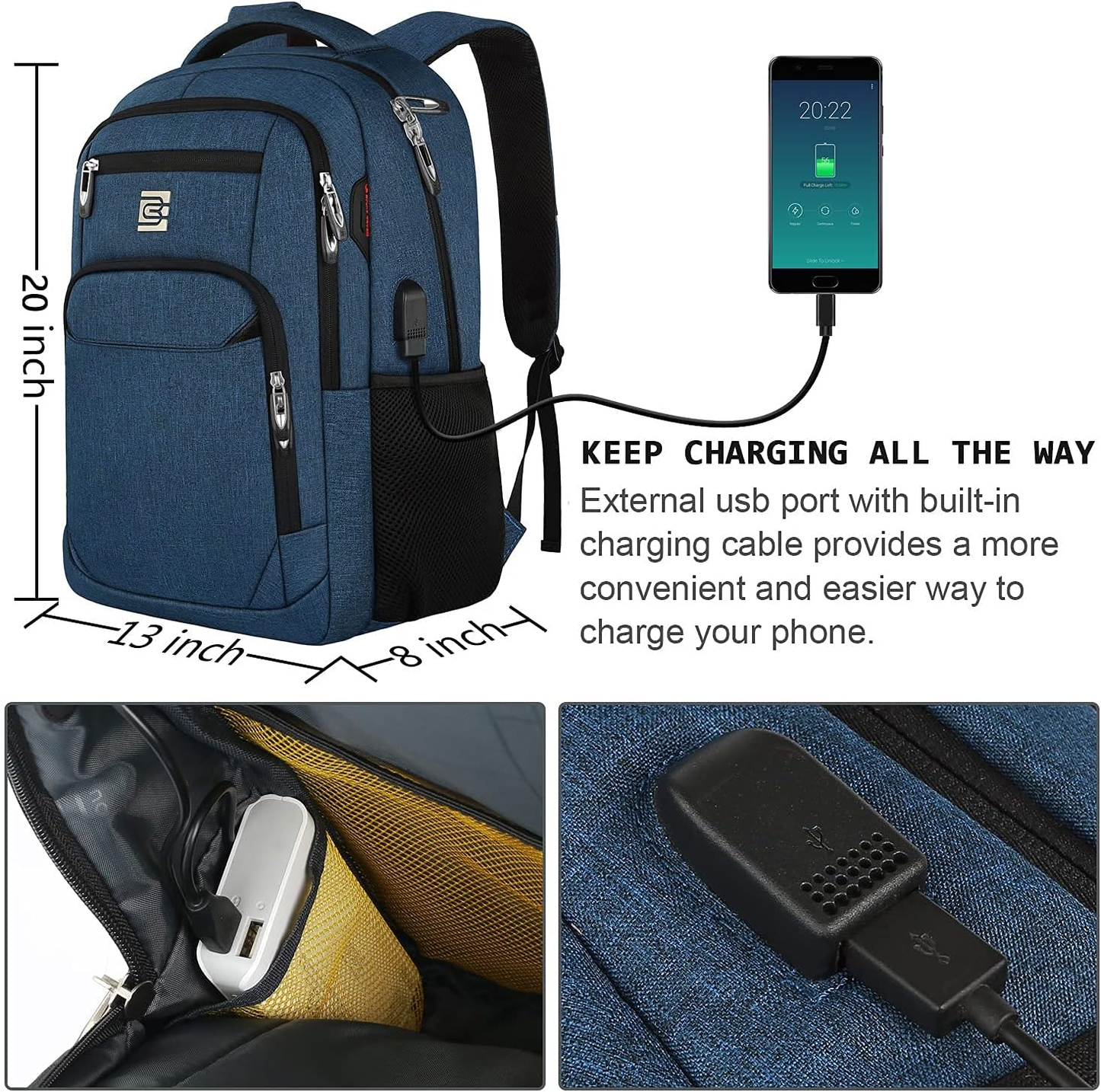 UKEIN Blue Laptop Backpack Computer Business Backpack for Adult Water Resistant Anti-Theft Laptop Backpack for Men