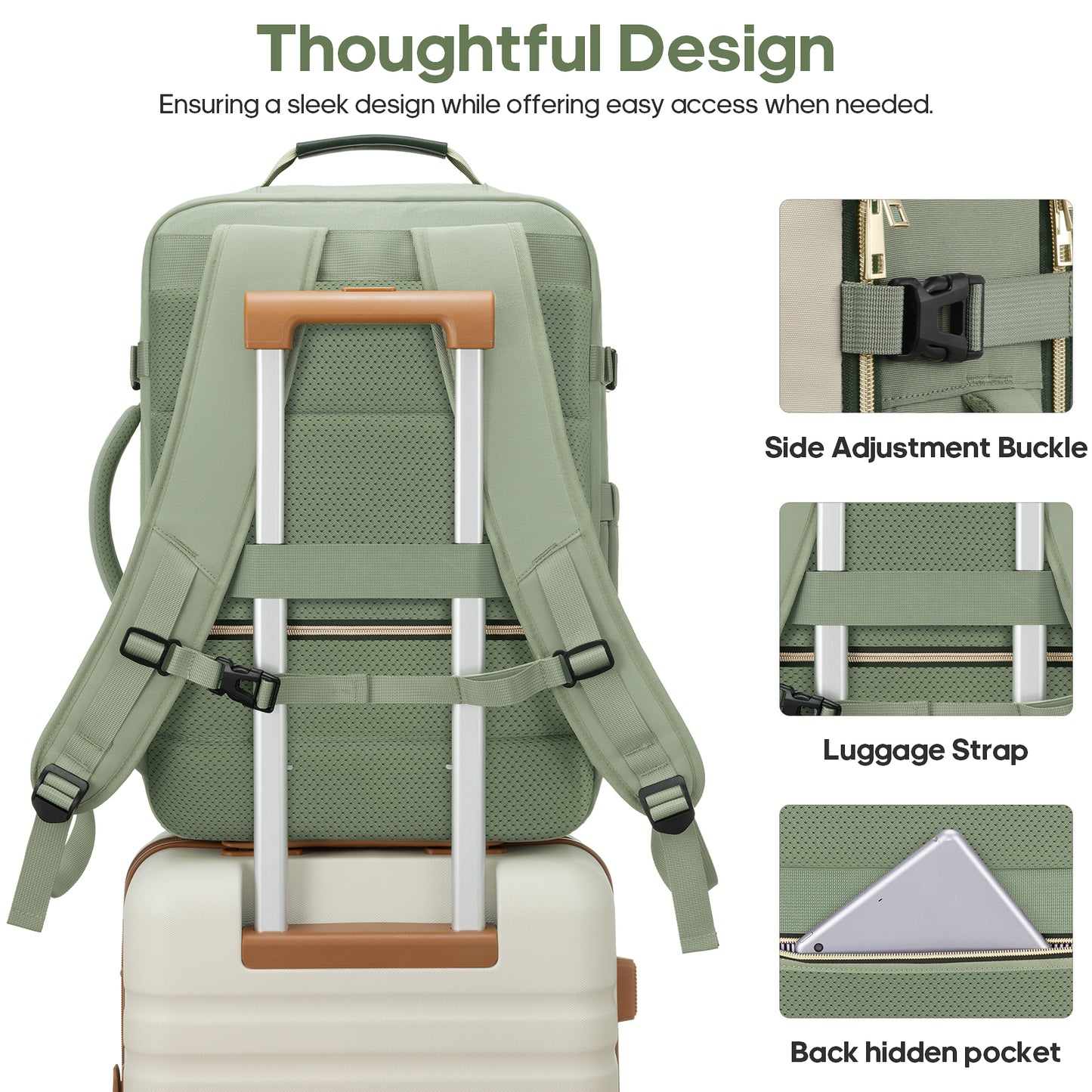 UKEIN Travel Backpack for Women Carry On Backpack Flight Approved 40L Personal Item Backpack Water Proof Backpack with Packing Cubes and Shoe Pocket