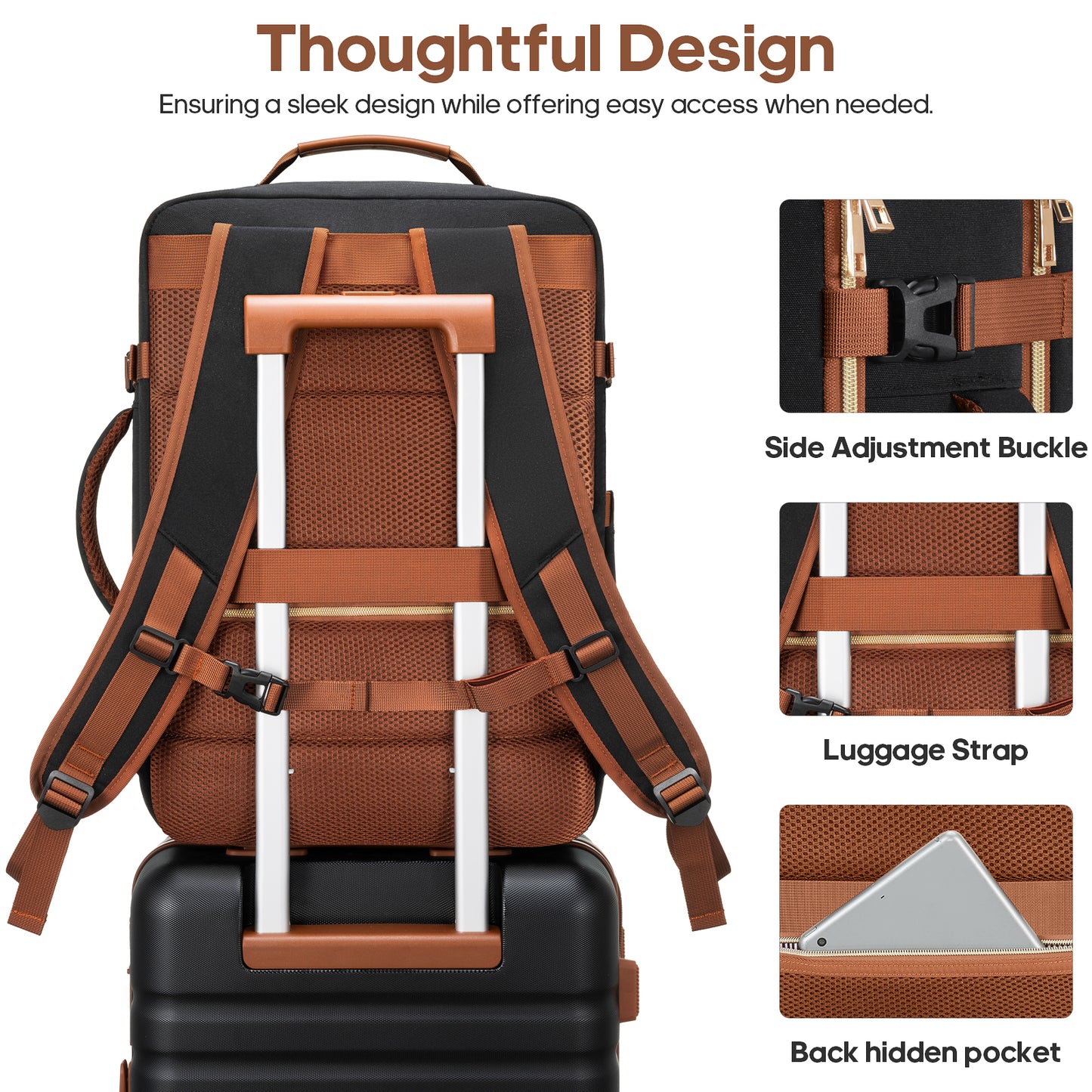 UKEIN Travel Backpack for Women Carry On Backpack Flight Approved 40L Personal Item Backpack Water Proof Backpack with Packing Cubes and Shoe Pocket