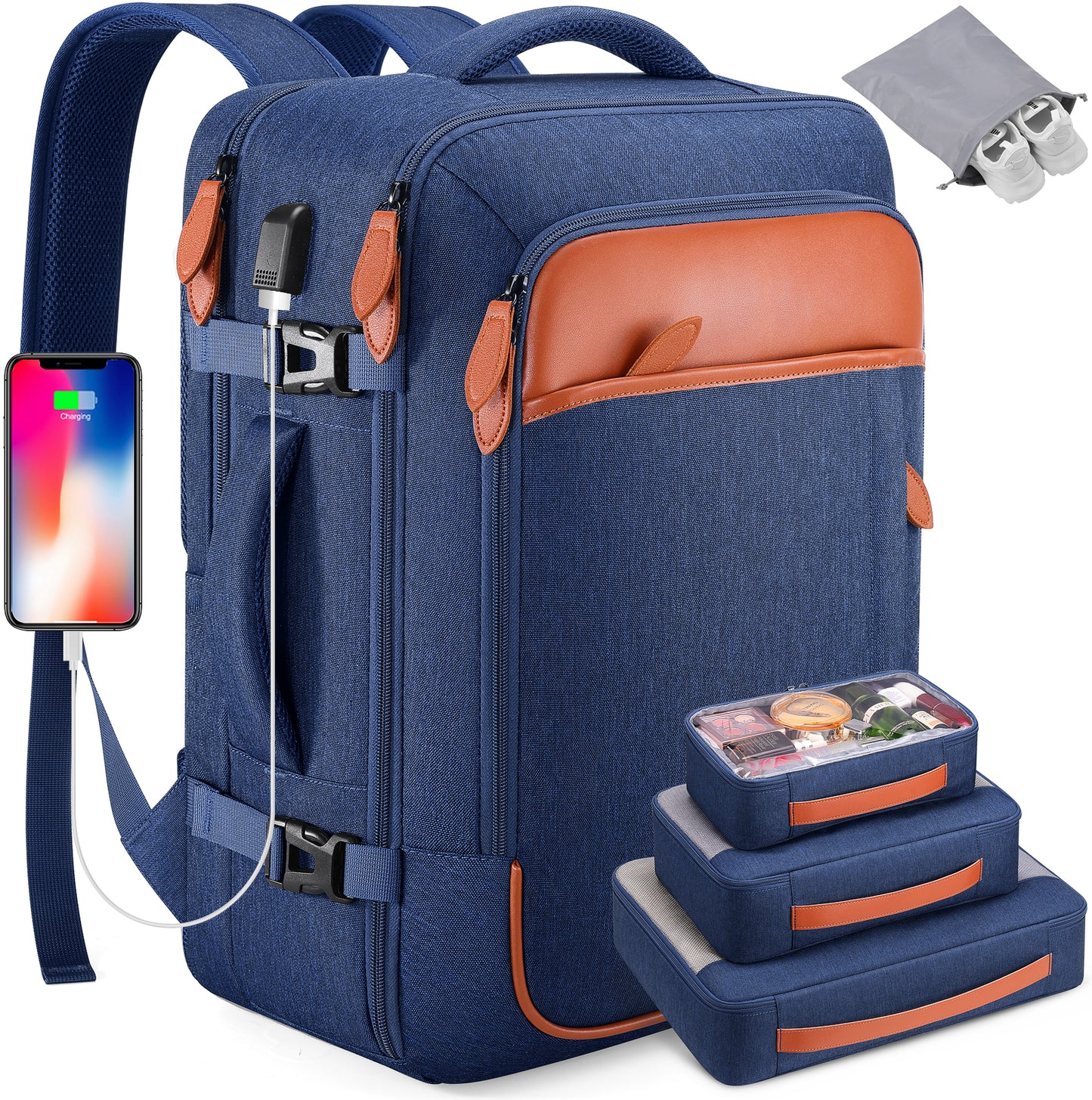 UKEIN Travel Backpack for Women Carry On Backpack Flight Approved 40L Waterproof Anti-Theft Personal Item Backpack with Packing Cubes and Shoe Pocket