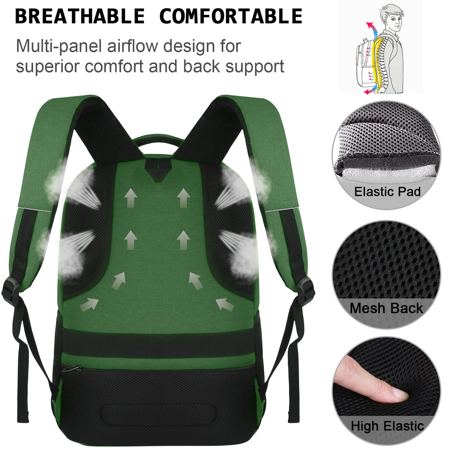 UKEIN Green Laptop Backpack Computer Business Backpack for Adult Water Resistant Anti-Theft Laptop Backpack for Men