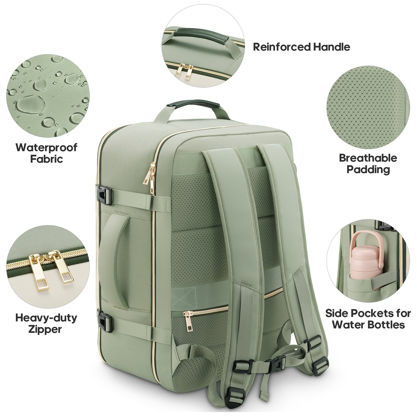 UKEIN Travel Backpack for Women Carry On Backpack Flight Approved 40L Personal Item Backpack Water Proof Backpack with Packing Cubes and Shoe Pocket