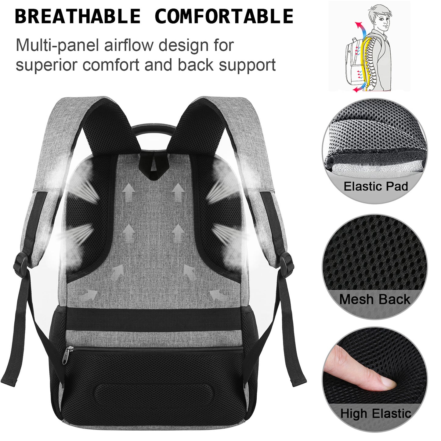 UKEIN Gray Laptop Backpack Computer Business Backpack for Adult Water Resistant Anti-Theft Laptop Backpack for Men