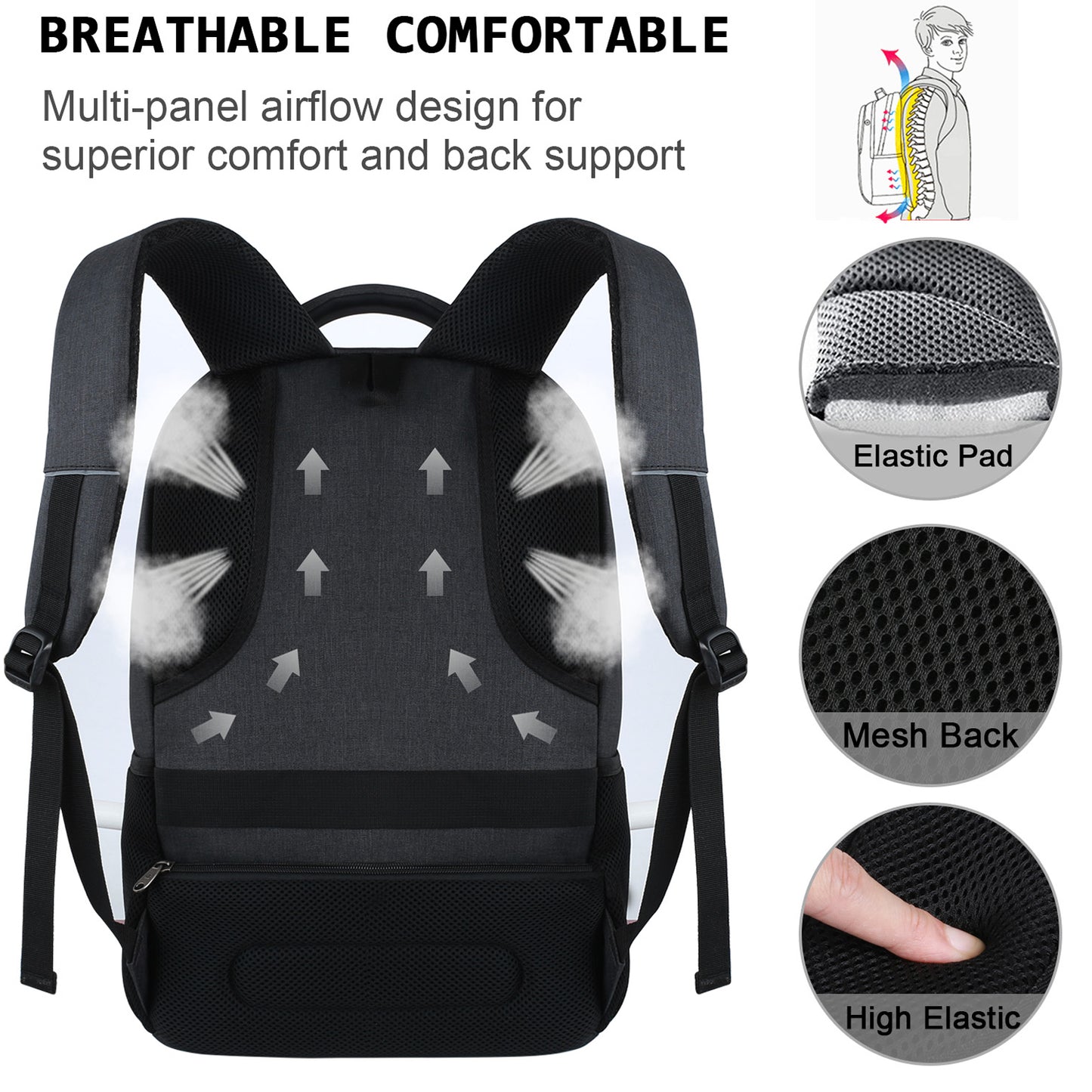 UKEIN Black Laptop Backpack Computer Business Backpack for Adult Water Resistant Anti-Theft Laptop Backpack for Men