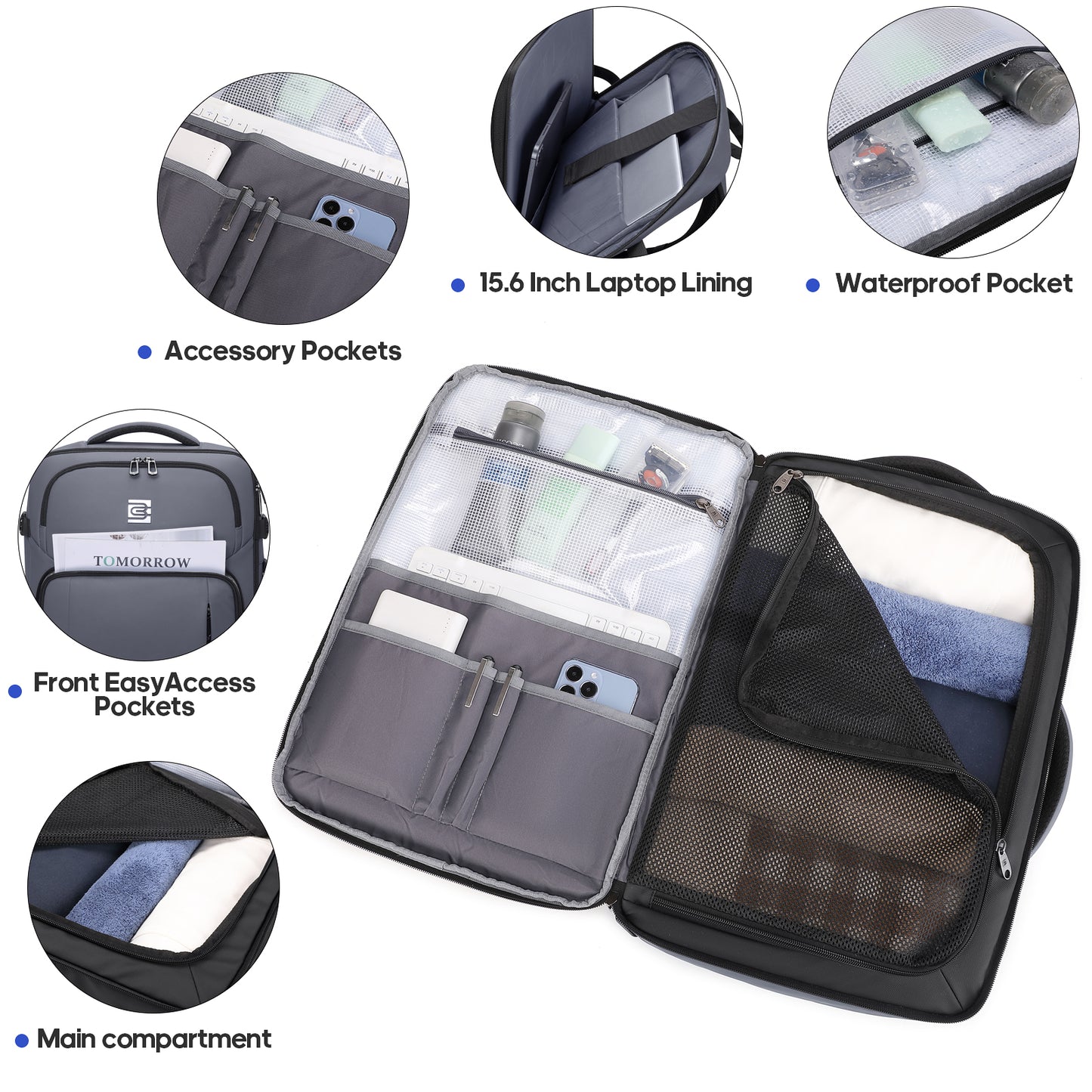 UKEIN Travel Backpack for Adults with USB Charging Port 36L Expandable Carry On Backpack Water-resistant Business Travel Backpack for Men