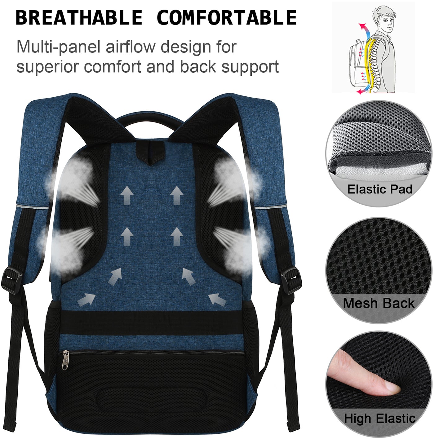 UKEIN Blue Laptop Backpack Computer Business Backpack for Adult Water Resistant Anti-Theft Laptop Backpack for Men
