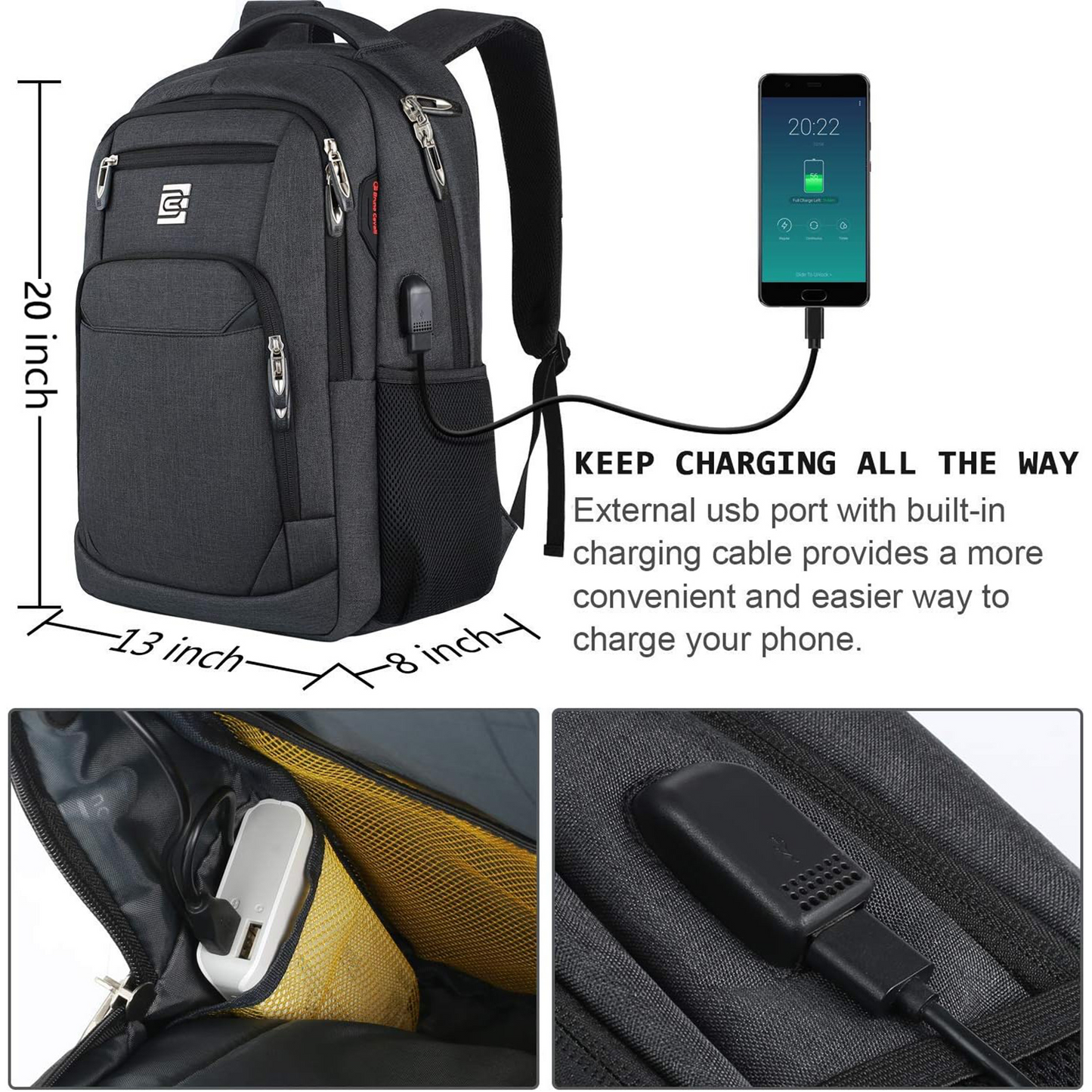 UKEIN Black Laptop Backpack Computer Business Backpack for Adult Water Resistant Anti-Theft Laptop Backpack for Men