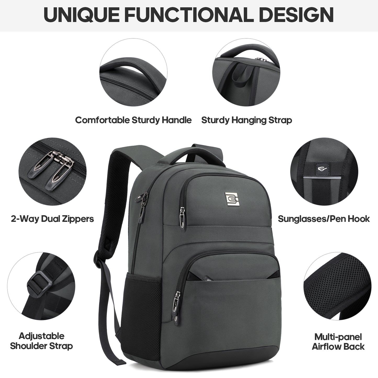 UKEIN Laptop Backpack Water Resistant Backpacks for Adults Anti Theft Business Backpacks with Laptop Compartment Bookbag for Men - Gray