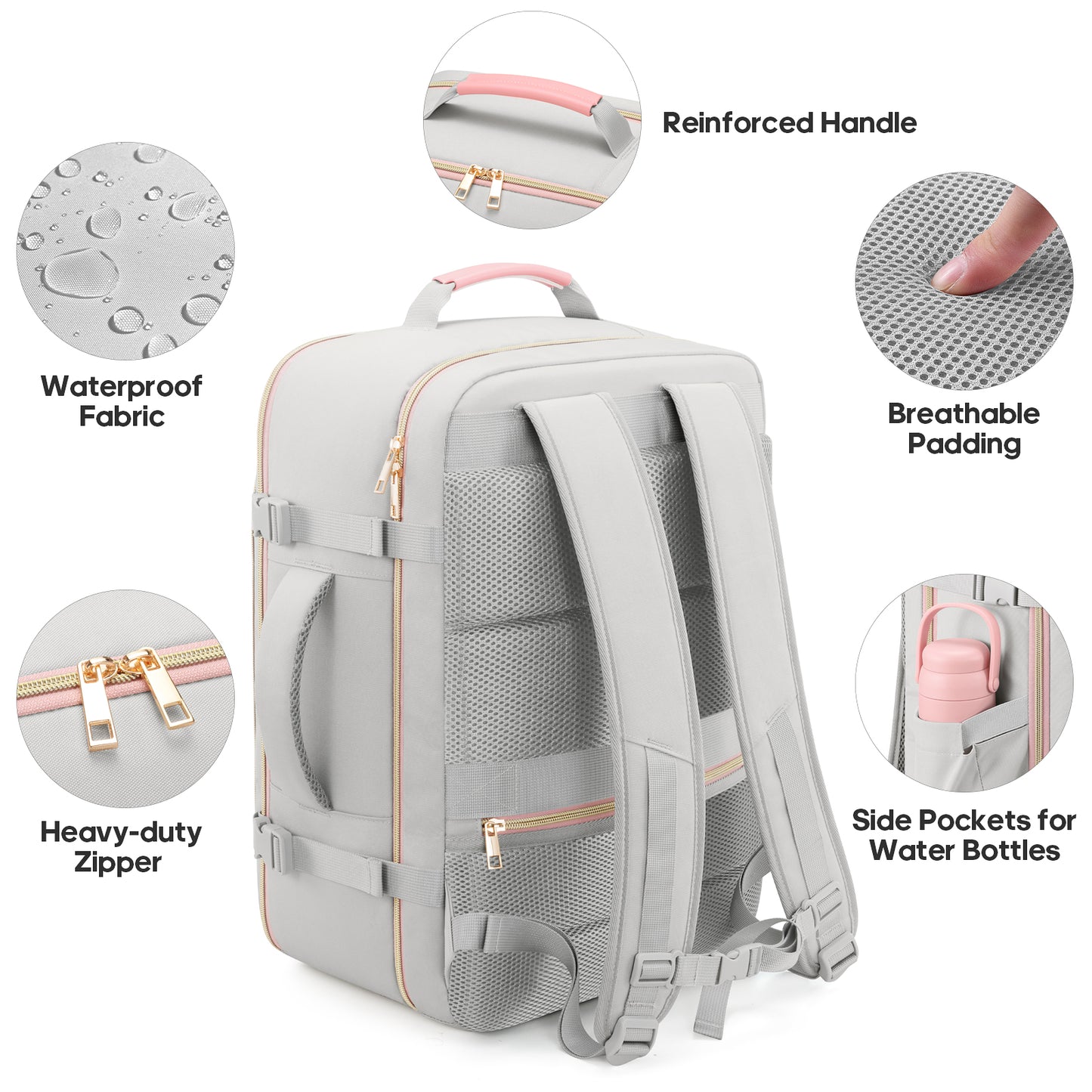 UKEIN Travel Backpack for Women Carry On Backpack Flight Approved 40L Personal Item Backpack Water Proof Backpack with Packing Cubes and Shoe Pocket