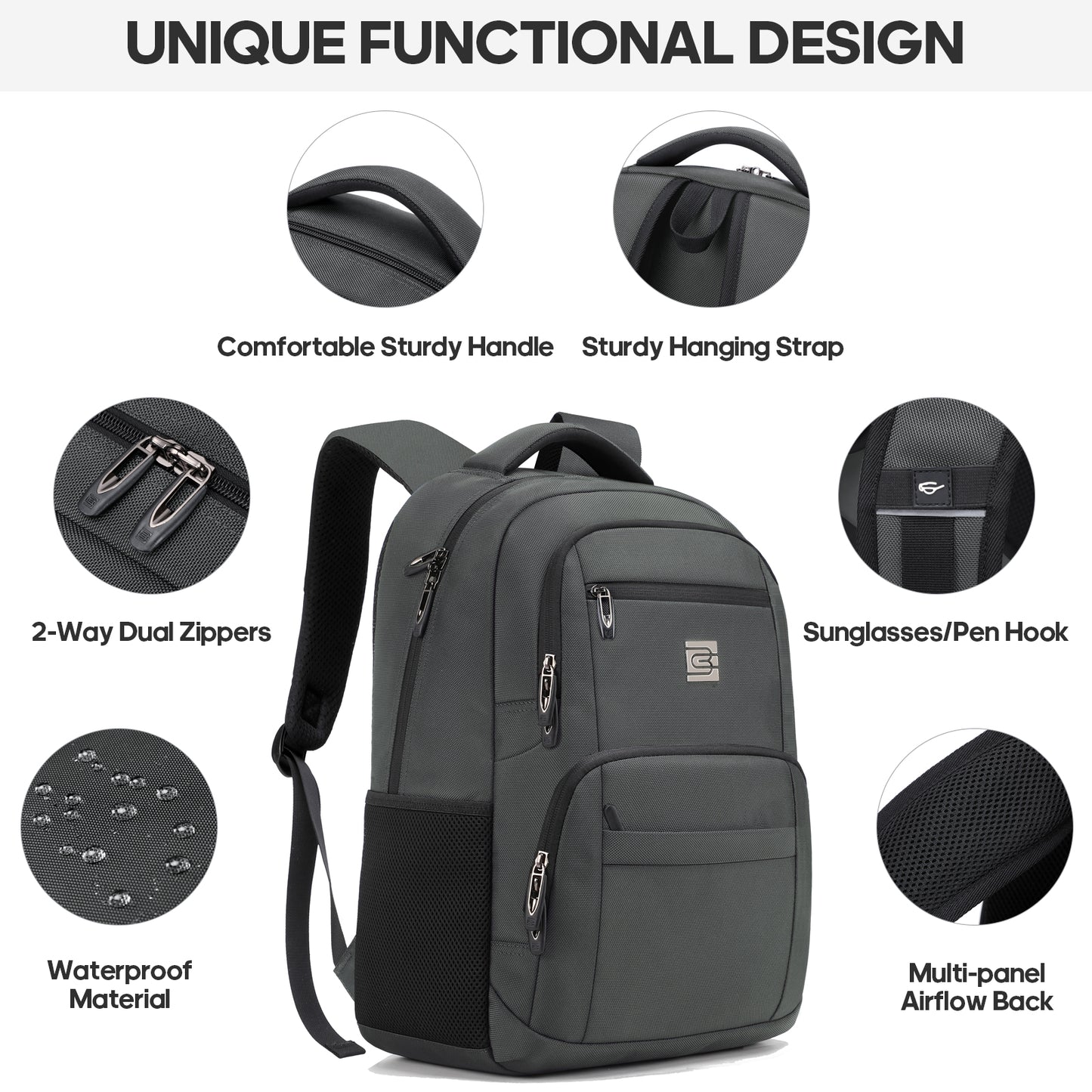 UKEIN Backpacks for Adults Laptop Backpack Water Resistant Backpacks Anti Theft Business Backpacks with Laptop Compartment - Gray