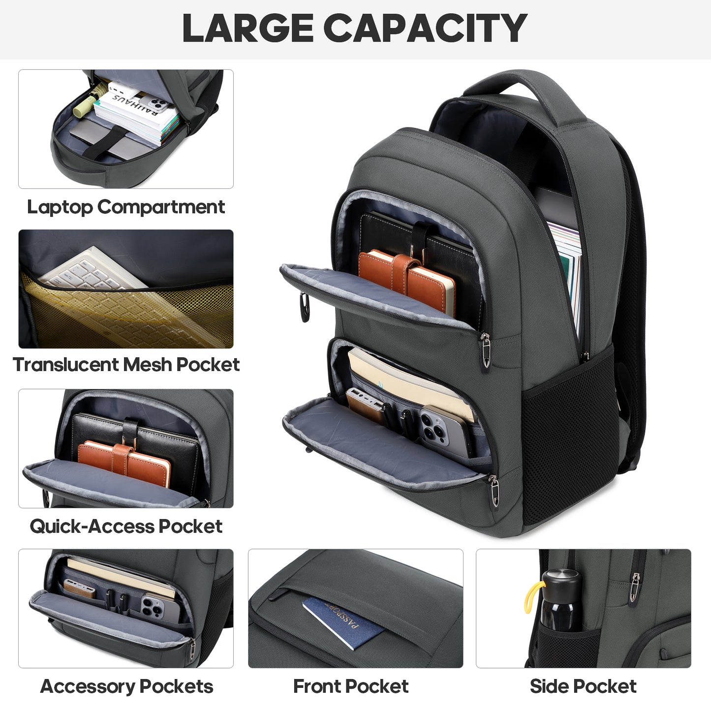 UKEIN Backpacks for Adults Laptop Backpack Water Resistant Backpacks Anti Theft Business Backpacks with Laptop Compartment - Gray